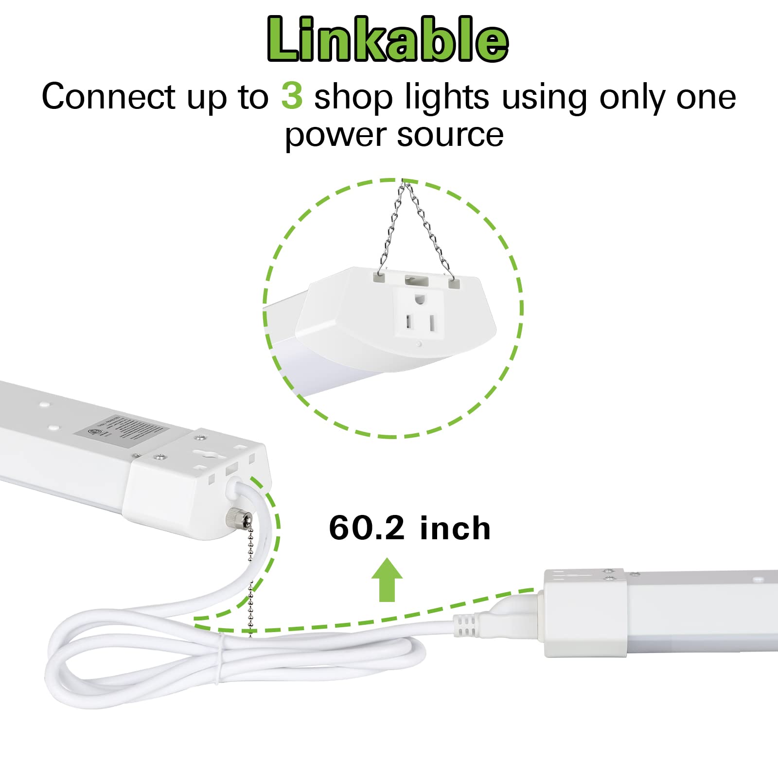 hykolity 4FT LED Shop Light 120W, 13000lm, 5000K, Linkable, Plastic, Model SLA-1115, White