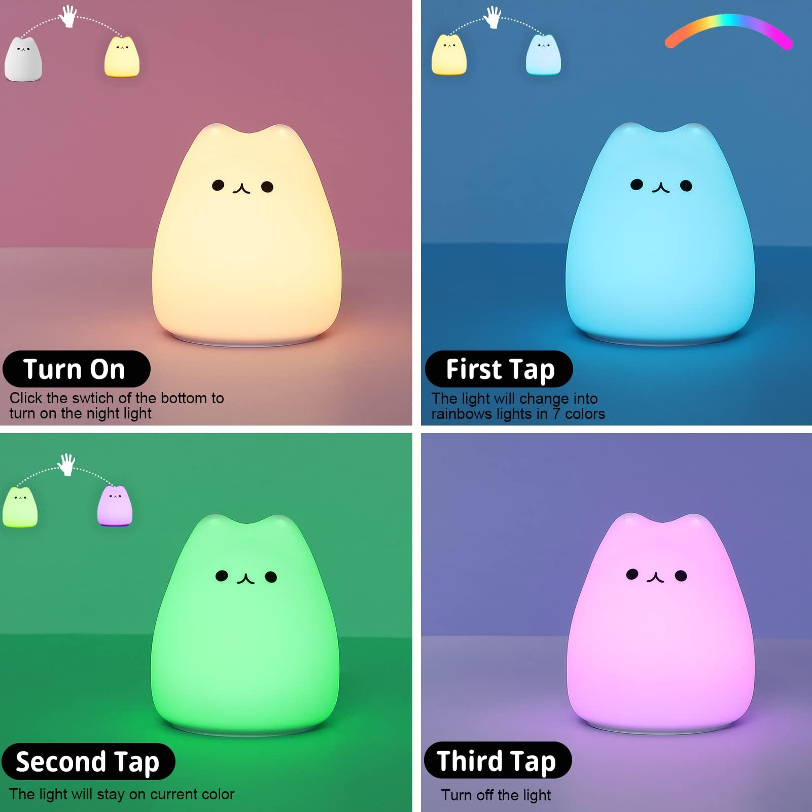 Loveruis Cat Lamp Night Light Girl Colorful Squishy Night Lights With 1 Hours Timer Kids Nightlight For Kids Room Gift For Toddle Kitty Lamp Girl