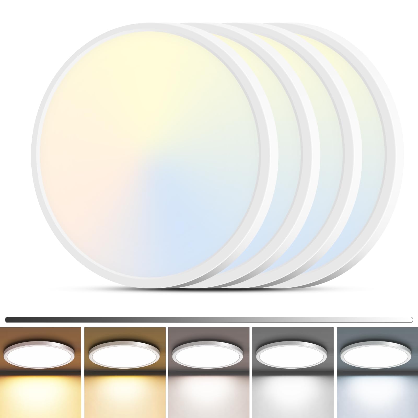 zemty 4Pack LED Flush Mount Ceiling Light  7Inch 15W Dimmable Ceiling Lights Fixture  5 Color Temperatures (3000K-6500K) White Round Ceiling Lamp for Bedroom  Kitchen  Hallway Bathroom
