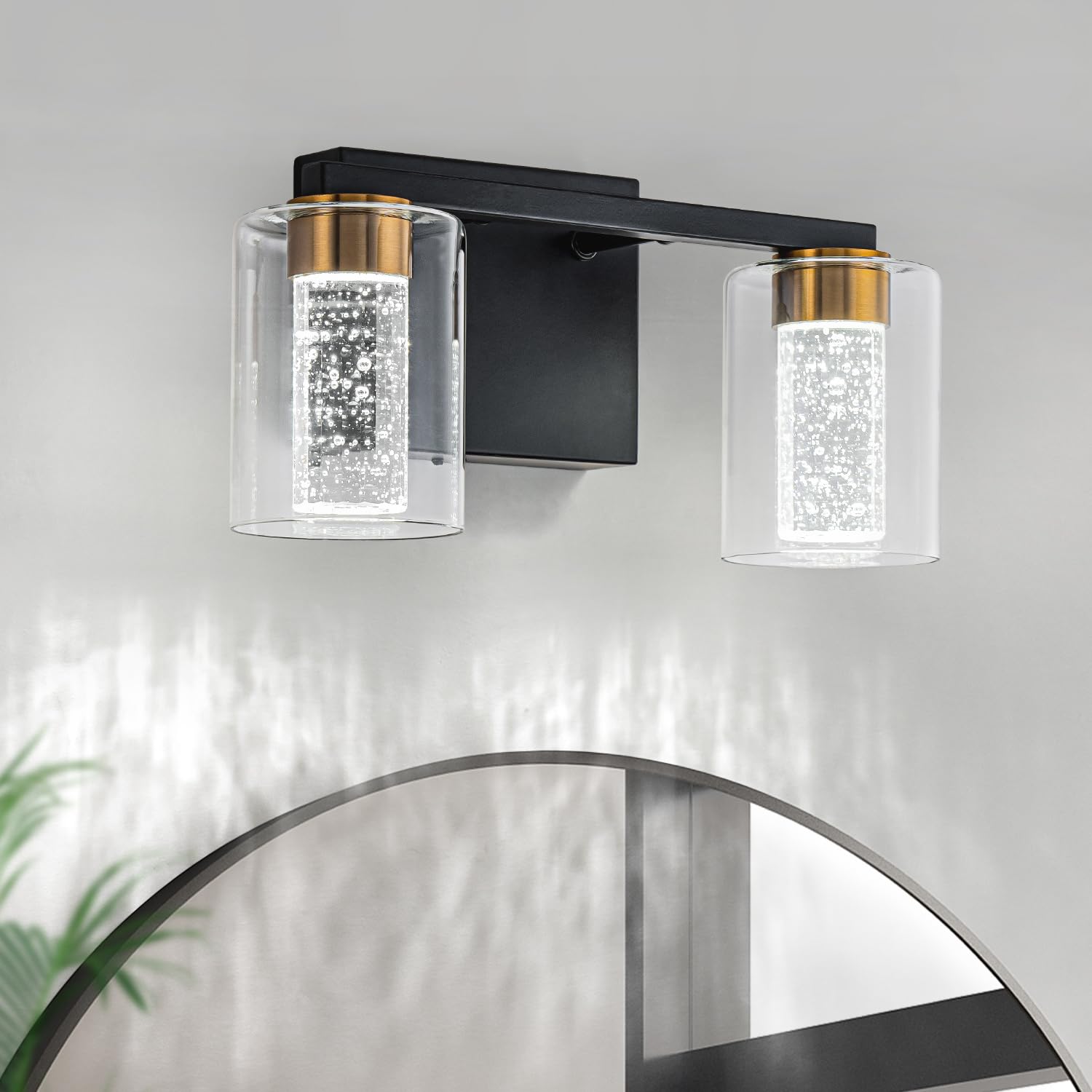 Sinerise 2-Light Black And Gold Vanity Light With 3 Color Modes (3000K/4000K/6000K), Eye Protection Led Bathroom Light Fixture,