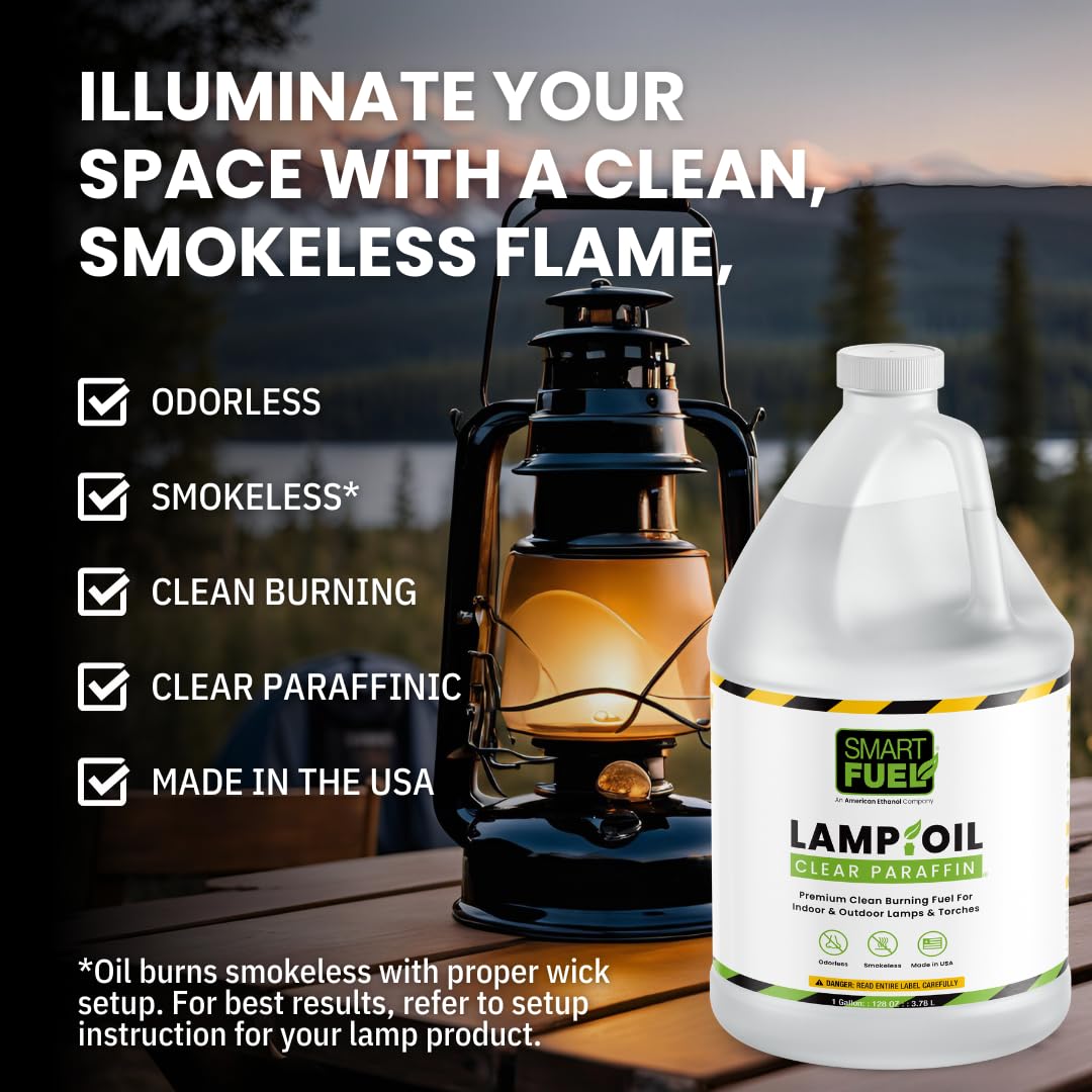 SMART FUEL ETHANOL Paraffin Oil Lamp Fuel - Clear, Smokeless, Odorless - 2 x 128 oz (1 Gallon Pack)