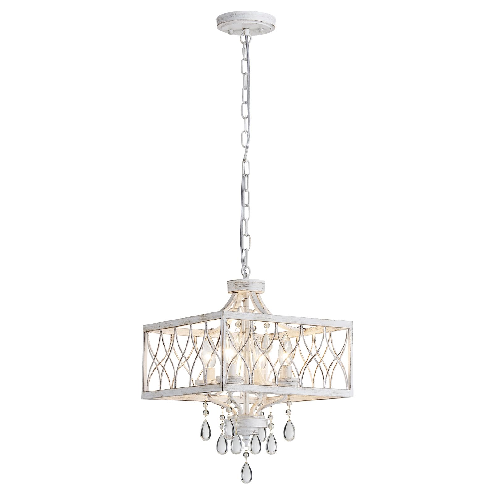 Farmhouse Crystal Chandelier White Modern K9 Crystal Ceiling Chandelier Lighting Fixture  Hanging Pendant Light Fixture  Kitchen Island Lighting For Dining Room Living Room Entryway Bedroom Hallway