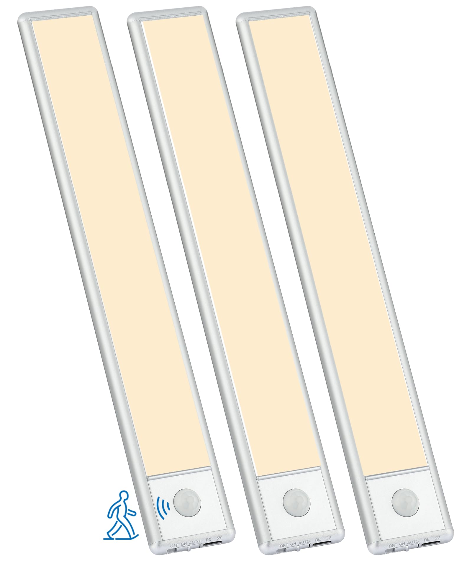 YLXS 51-LED Under Cabinet Lighting, 12-inch Magnetic Rechargeable Light Bar, Warm White, Model T081, 3-Pack