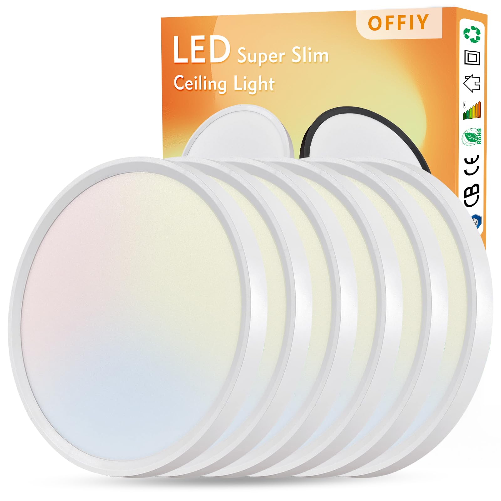 Offiy 6Pk 12 Inch Led Flush Mount Ceiling Light, 24W, 2520Lm, 3000K/4000K/6000K Cct Selectable Super Slim Led Ceiling Light, Close To Ceiling Round Flat Panel Light For Hallway, Bedroom,Kitchen Ect