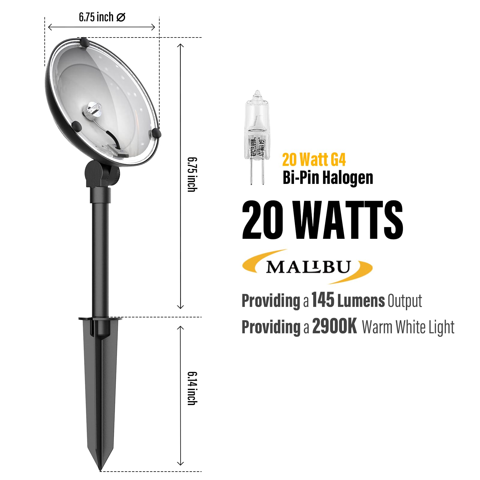 Malibu Low Voltage Landscape Lighting, 20 Watt Metal Floodlight Outdoor Spotlight Waterproof Lighting For Driveway, Yard, Lawn, Flood, Garden, Outdoor Lighting 8301-9502-01