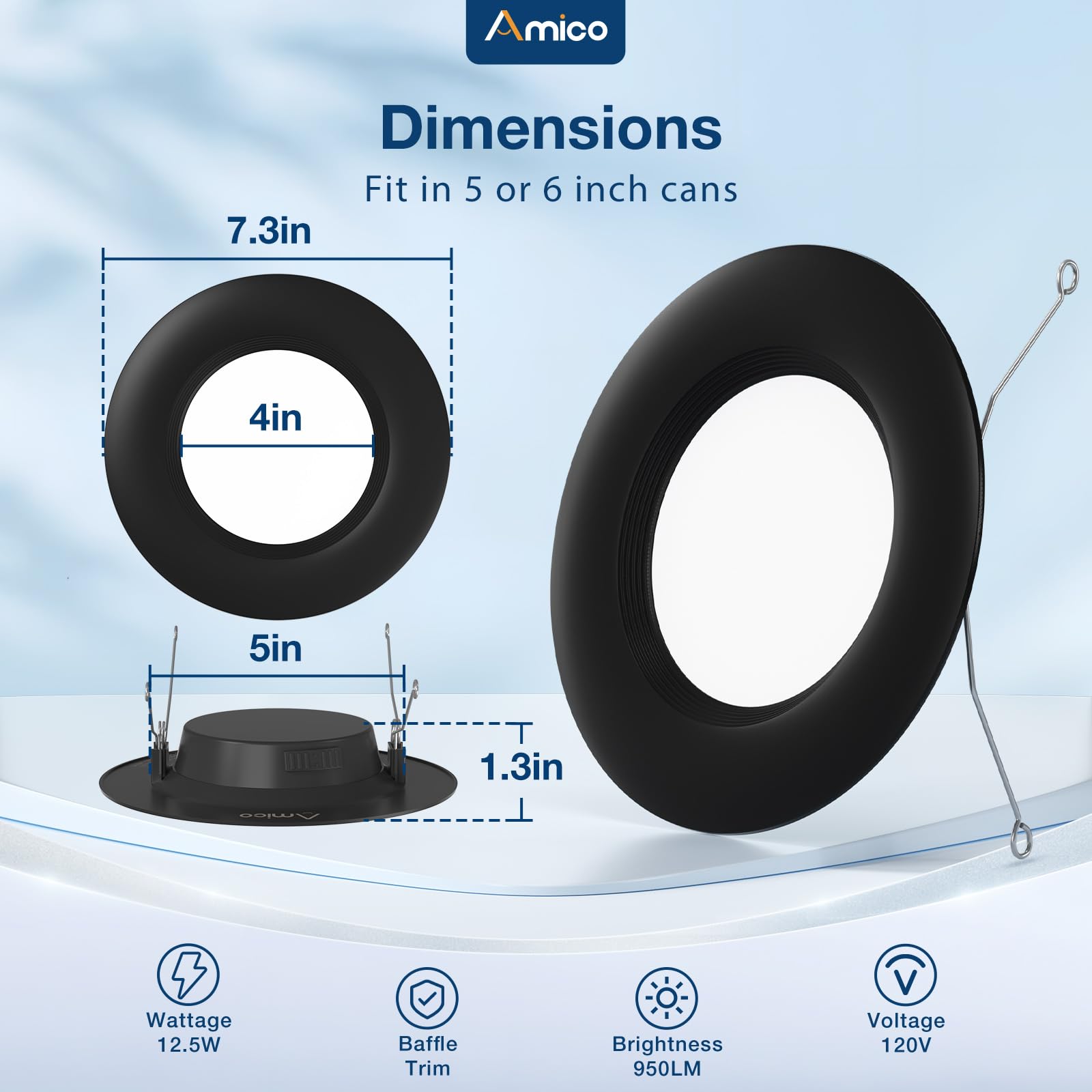 Amico 5/6 Inch 5CCT LED Recessed Lighting, 12 Pack, Dimmable, Damp Rated, Black, Model TP120-RT6-5CCT-AM