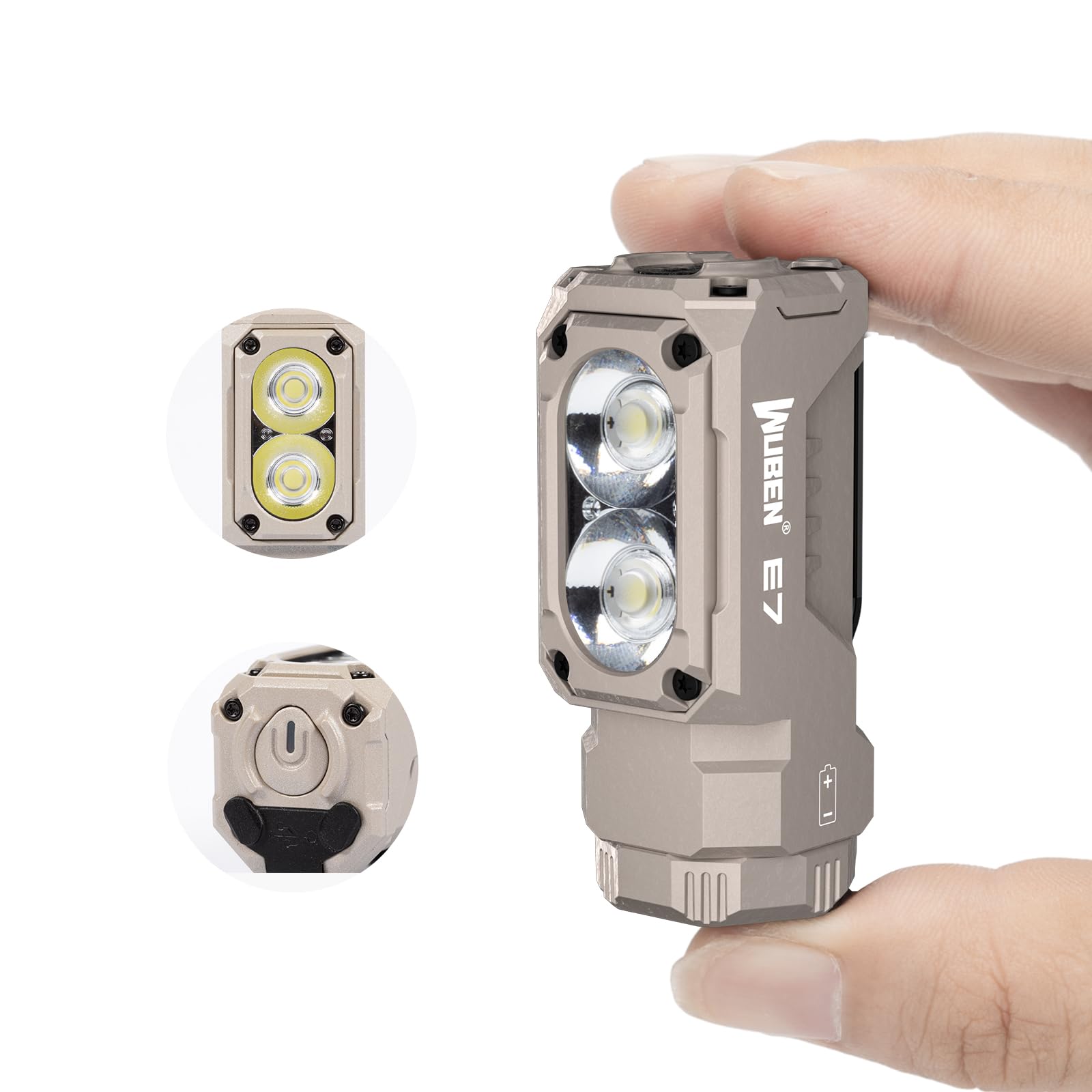 WUBEN E7 1800 Lumen Rechargeable Mini Flashlight with Magnet - Super Bright 6 Modes Khaki EDC Flashlight, Typ-C Rechargeable LED
