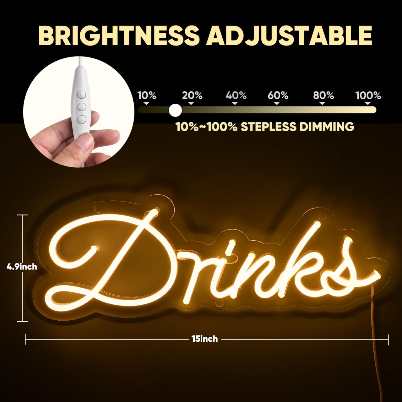 KANAYA Drinks Neon Sign LED Light, Warm White, 15×8 Inch, Bar Wall Decor for Kitchen, Mancave, Club, Pub, Cafe, Restaurant