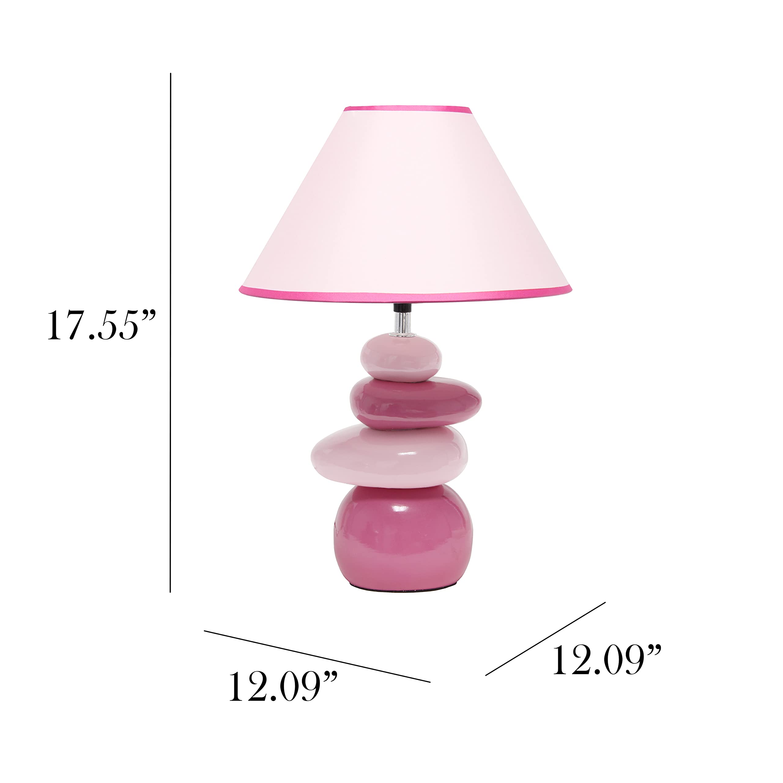 Simple Designs Lt3051-Pnk 17.55&quot; Shades Of Pink Ceramic Stacked Stone Standard Table Lamp With Fabric Shade For Home Décor, Nightstand, End Table, Bedroom, Living Room, Office, Foyer, Pink