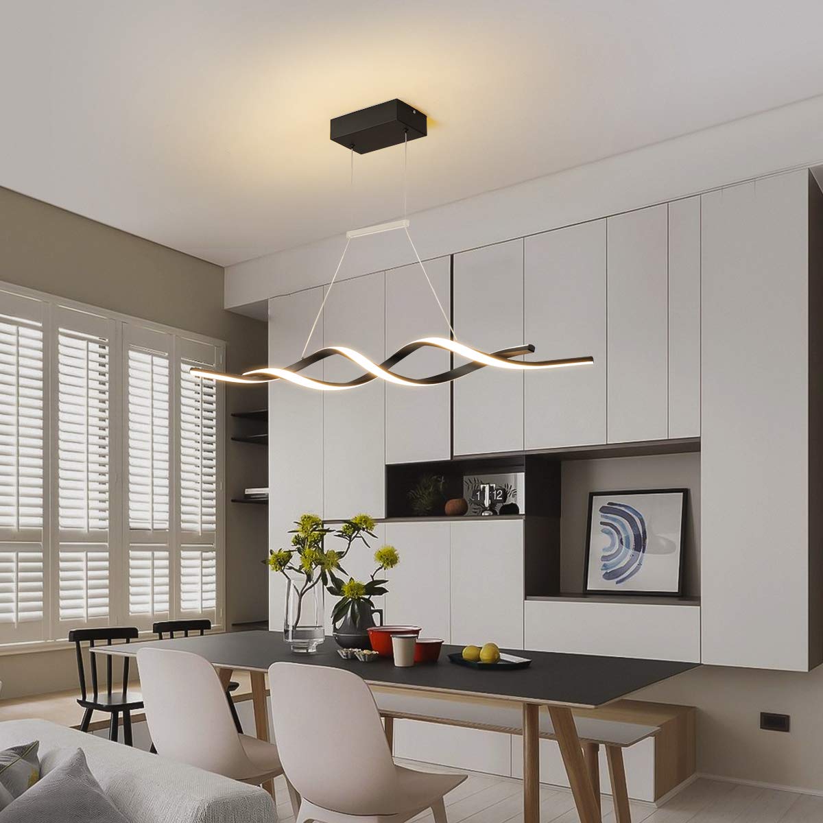 Jaycomey Dimmable Led Chandelier, Acrylic Wave Light With Remote, 28W, Black, 3000K-600