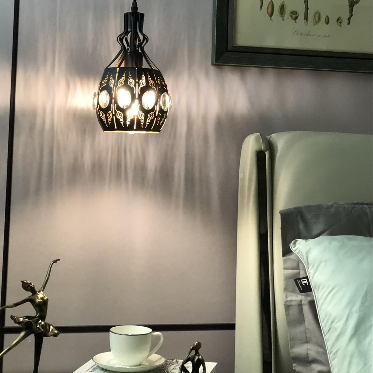 YLONG-ZS Dimmable Hanging Lamp - Vintage Black Metal Pendant Light for Living Room, Bedroom, Restaurant - Swag Lights with Plug-in Cord
