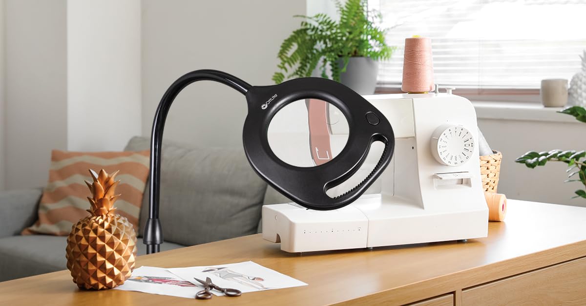 OttLite 2-in-1 LED Magnifier Floor and Table Light, 2x Optical Grade Magnifier, Black, Model 438PN9