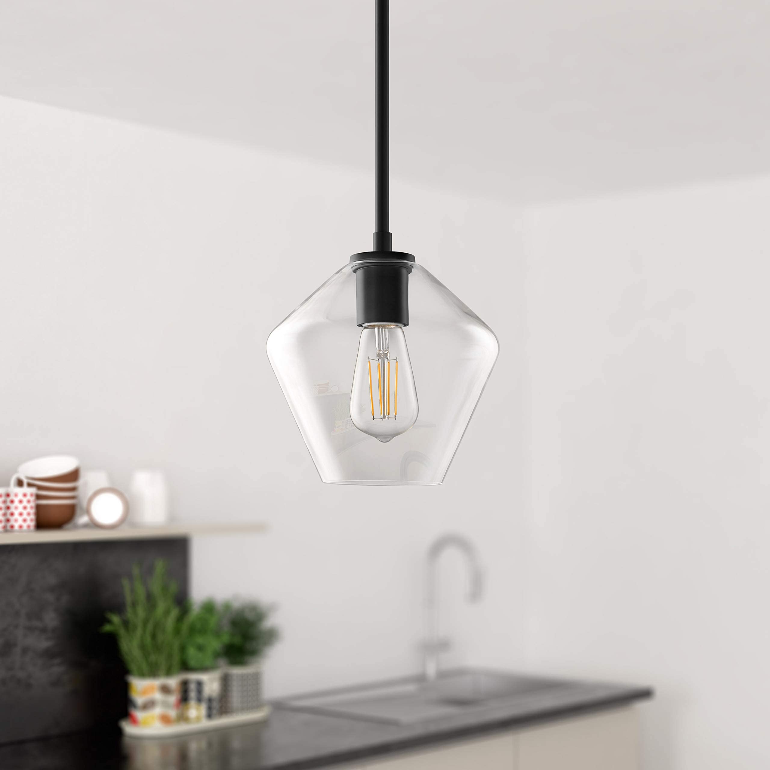 Linea Di Liara Macaria Modern Glass Farmhouse Pendant Lighting For Kitchen Island And Over Sink Lighting Fixtures Matte Black Pe