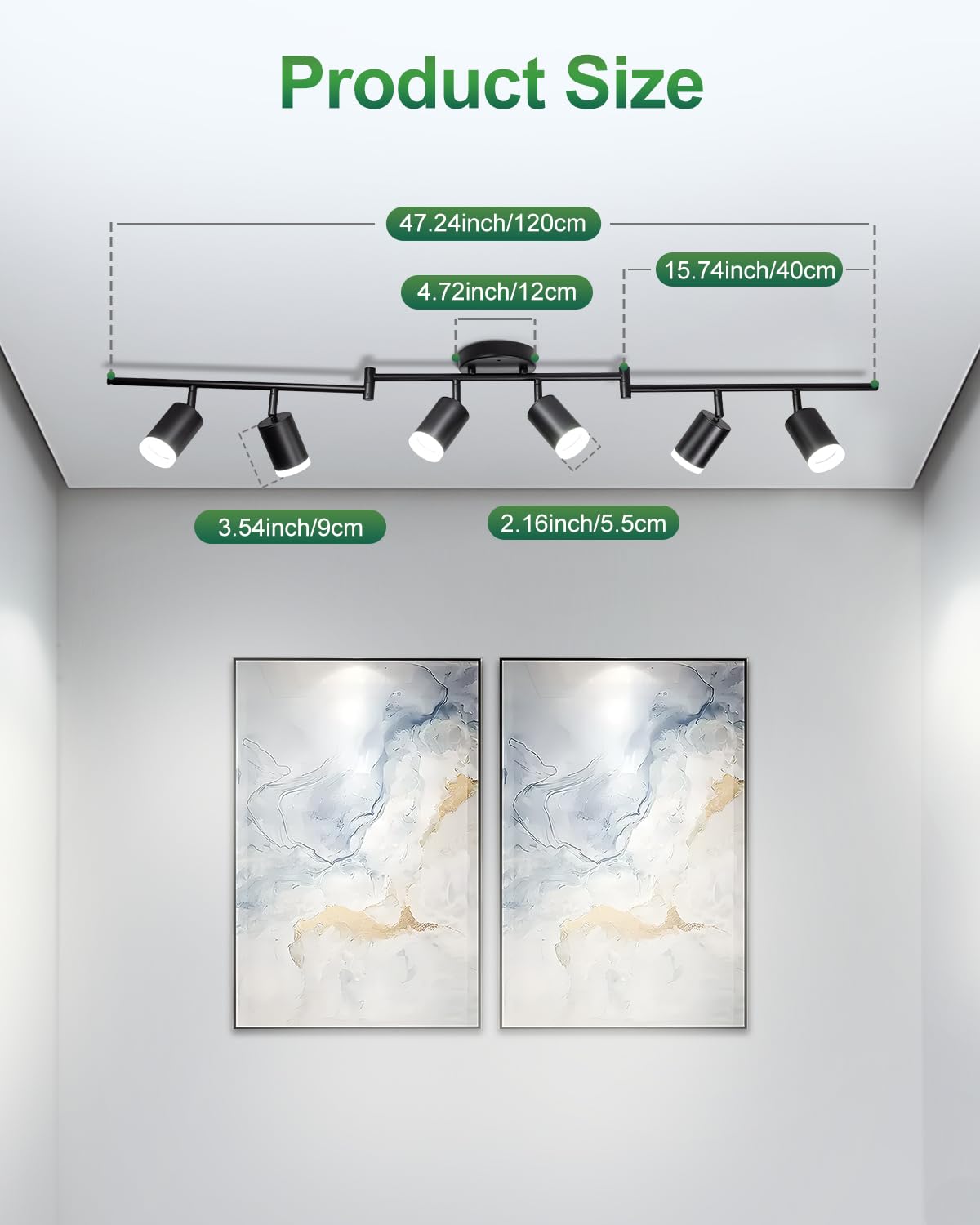 Fondiiz 6 Ways Track Lighting Kit - Rotatable Heads, Modern Black Ceiling Spotlight, Acrylic Cover, Model FL0102