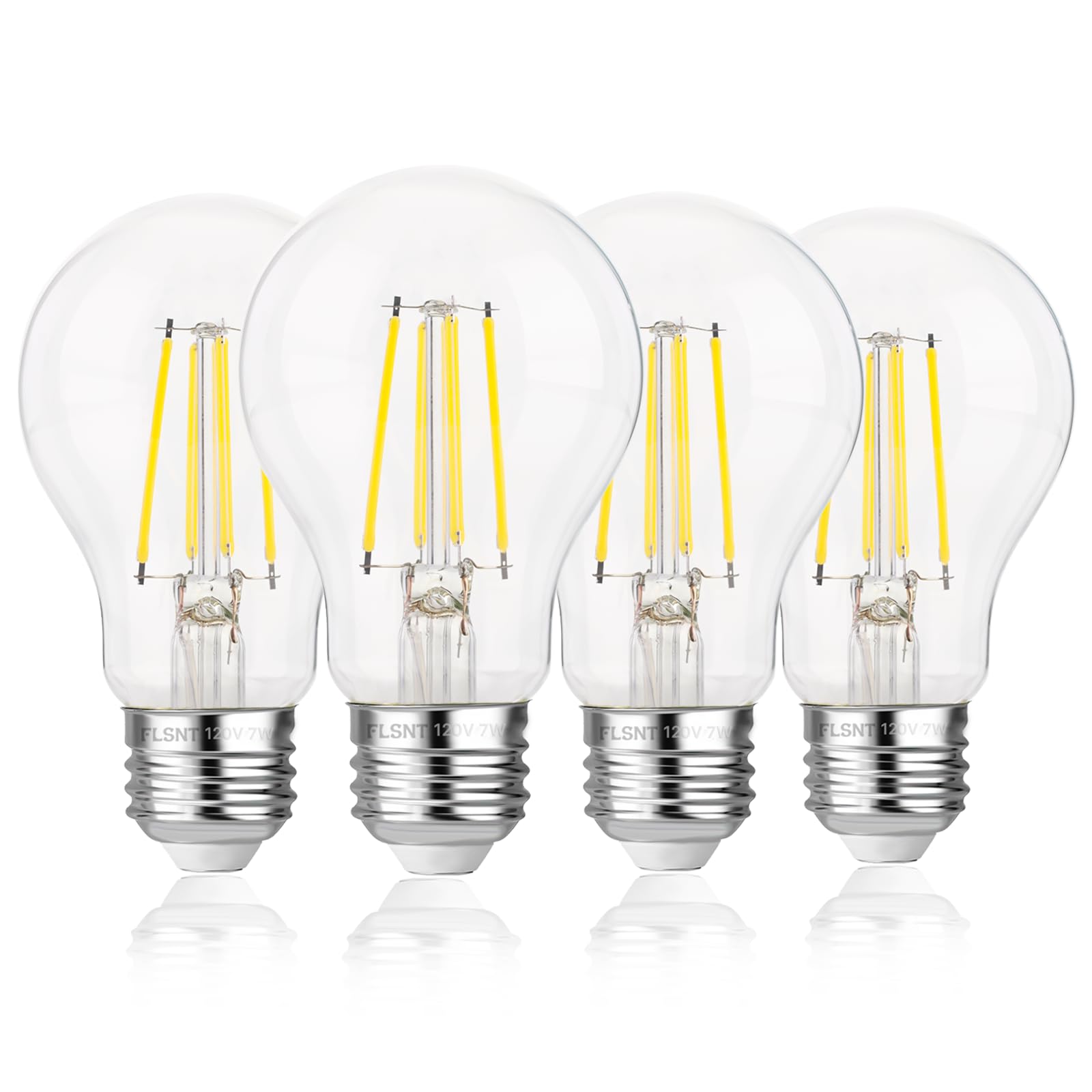 FLSNT A19 LED Light Bulbs 60W Equivalent Dimmable 800 Lumens 5000K Daylight Clear Glass 4 Pack