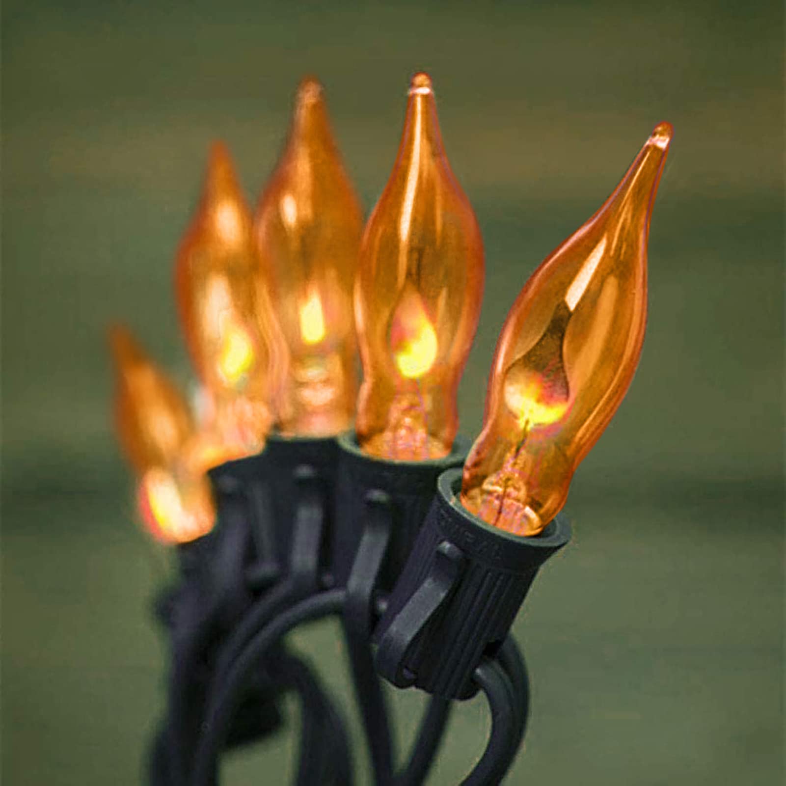 SUNSGNE 10Ft Flickering Flame String Lights, C18 Christmas String Lights with 10 Orange Flicker Flame Lights for Home Halloween 