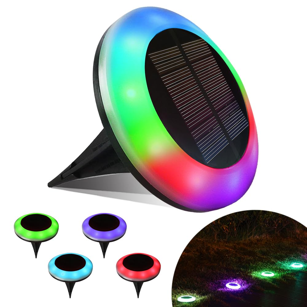LAMTREE 20 Lumens Colorized Solar Ground Lights,Solar Pool Lights with Mutiple Color Functions for Pool Area, Pathway, Patio, Ya