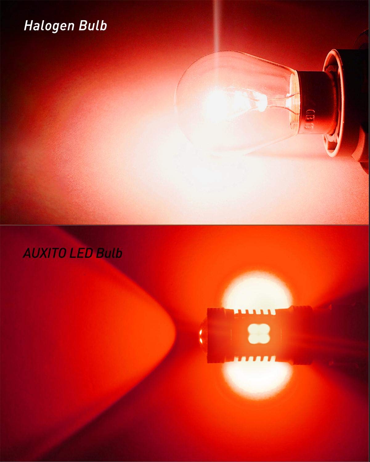 AUXITO Brilliant Red 3056 3057 3156 3157 14-SMD 3030 Chipsets LED Bulbs with Projector for Brake Light Tail Light Turn Signal Bl