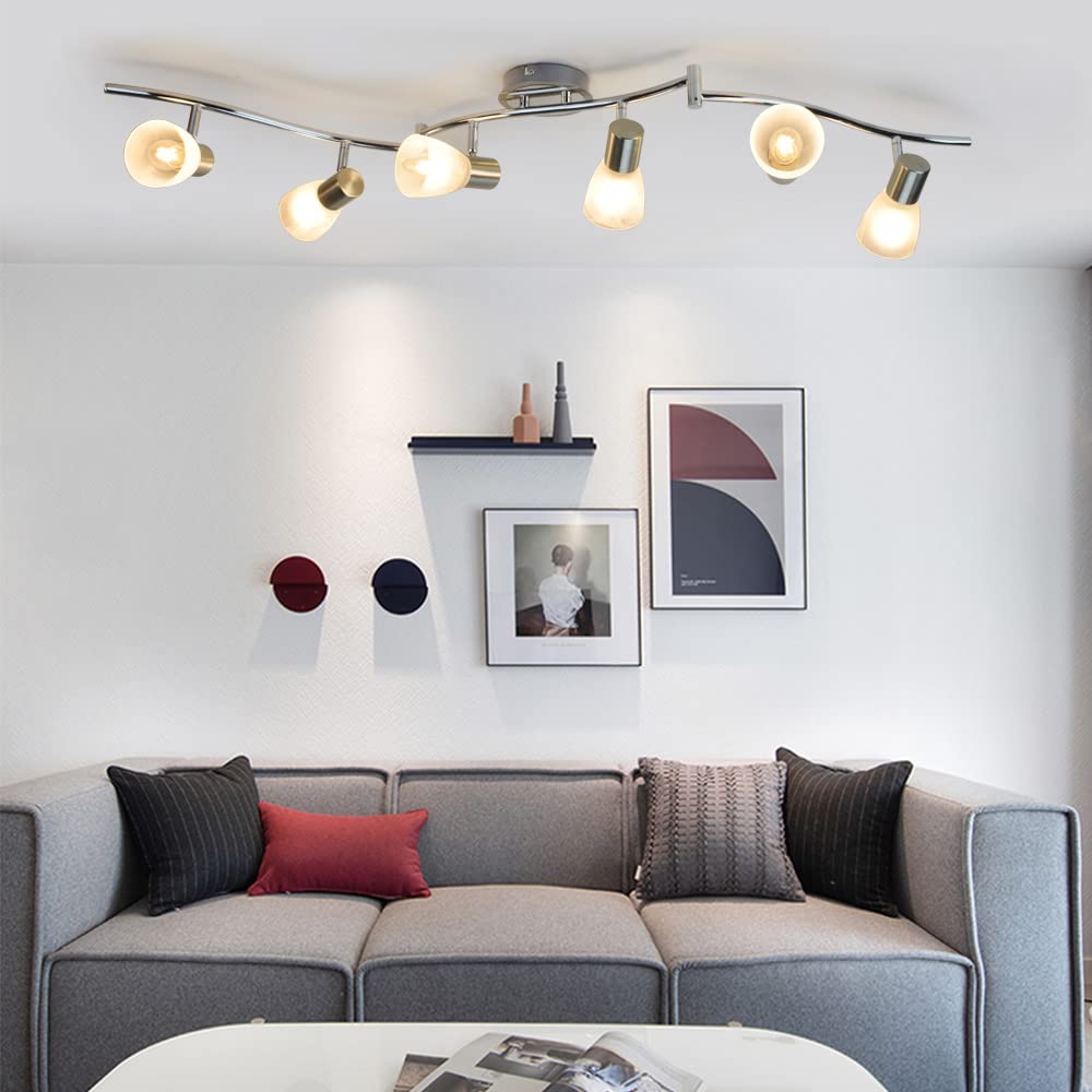 DINGLILIGHTING 6-Light Flexible Track Lighting - Modern LED Spot Fixture, Nickel, Metal, Model WS-FNG29-40B, Ideal for Living Room, Kitchen