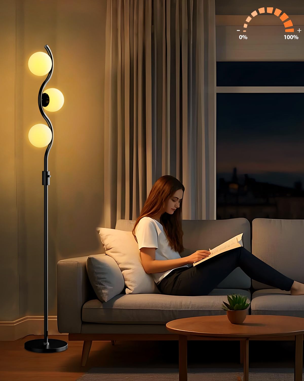 Lightdot 60IN 3-Globe Dimmable Black Floor Lamp Mid Century Standing Lamps with 3Pcs 3000K Warm White G9 Bulbs Stepless Brightne
