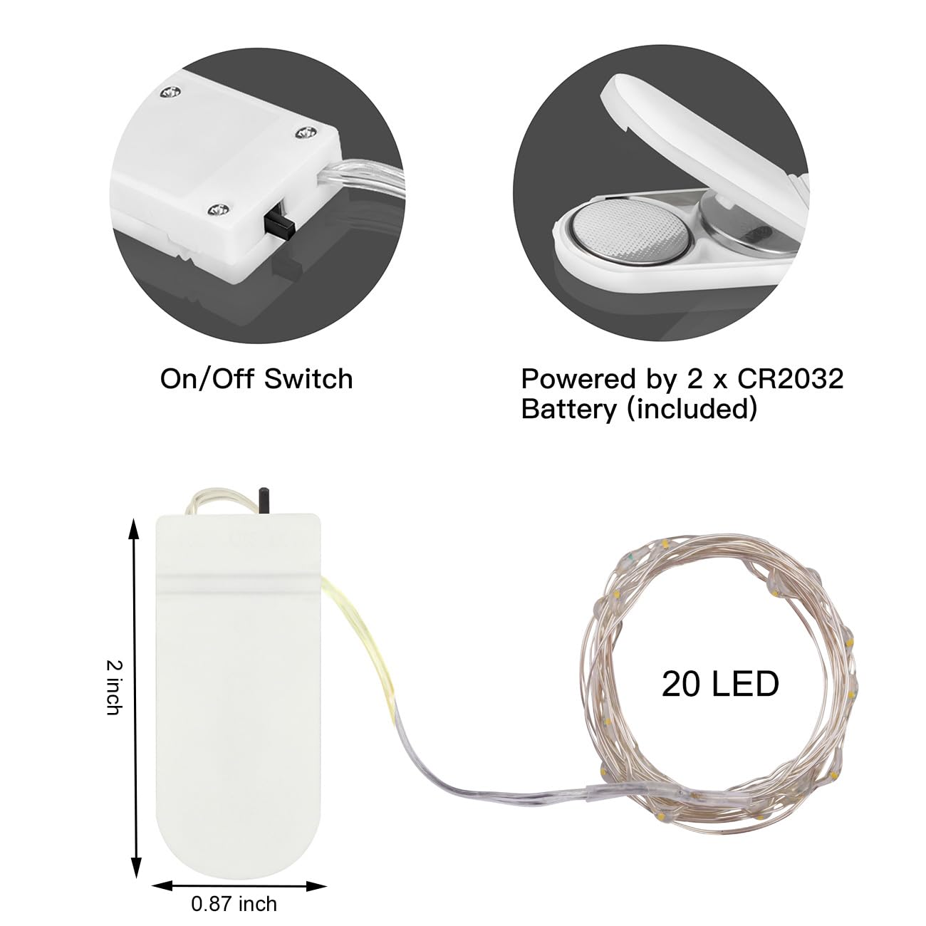 Ledikon 20 Pack Fairy Lights Battery Operated,Long Lasting 7.2Ft 20 Led Silver Wire Warm White Firefly Mason Jar Lights,Mini Led String Lights For Mason Jars Party Crafts Wedding Décor