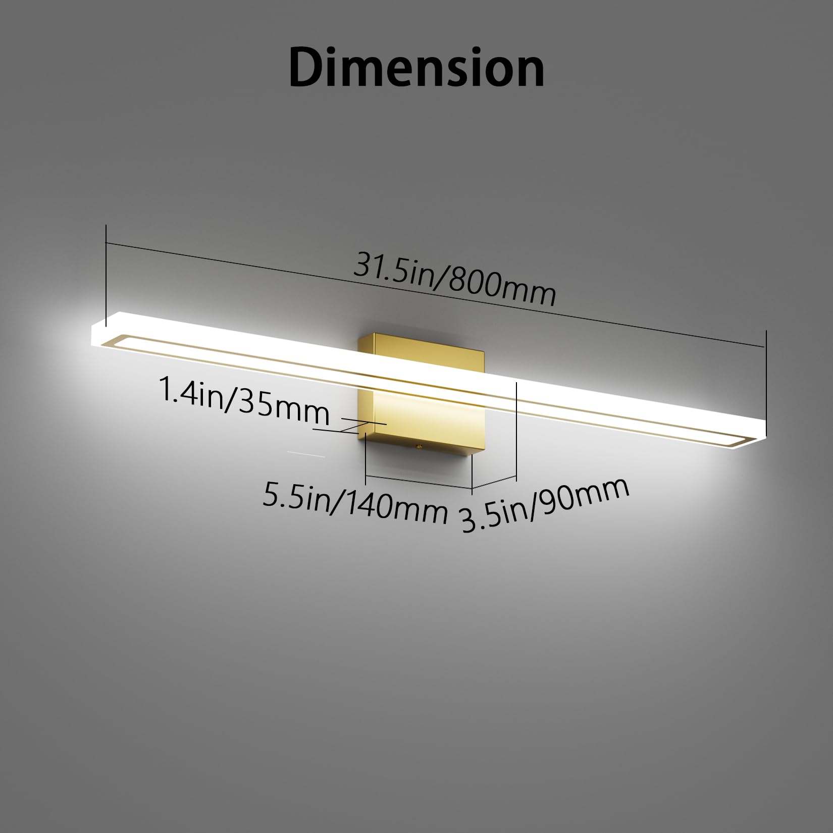 lundwa Gold LED Bathroom Vanity Light Bar 31.5inch 24W Stainless Steel Model JS6181 Cool White 6000K