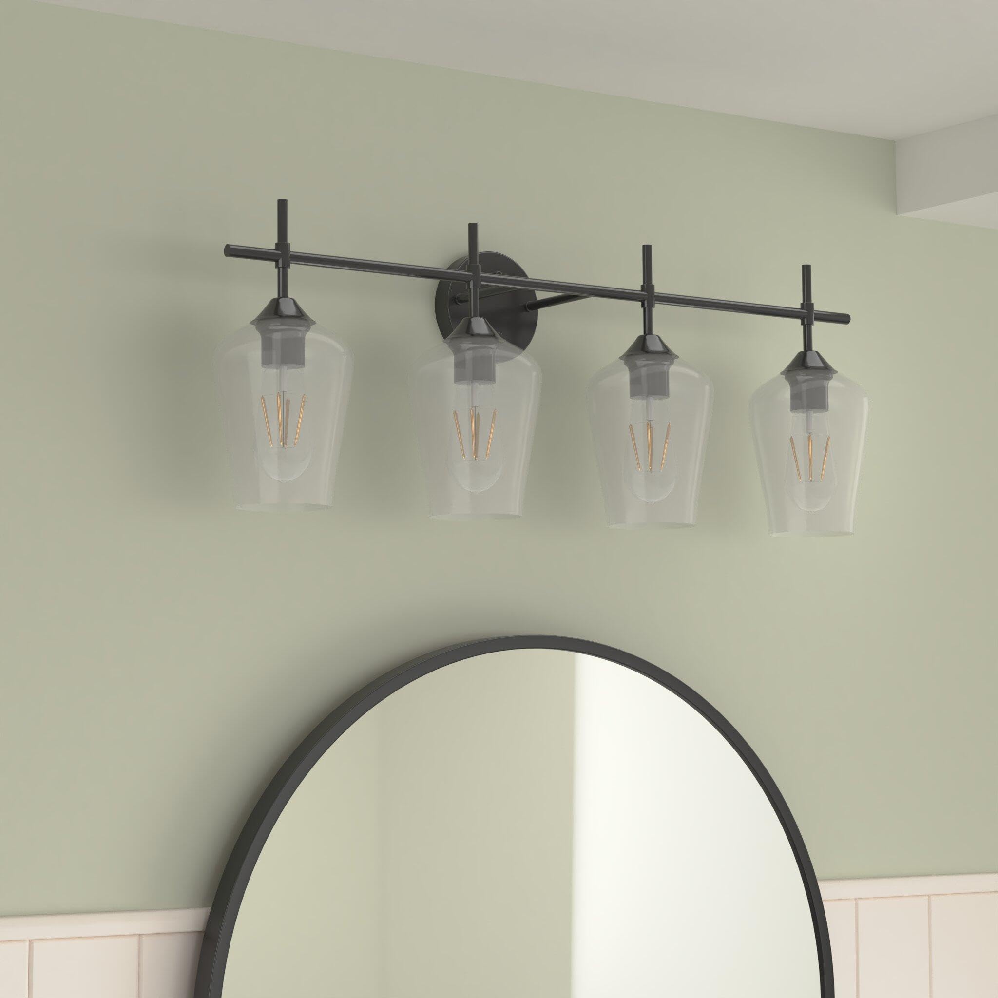 Ralbay 4-Light Vintage Bathroom Vanity Lighting, Industrial Matte Black Finish, Clear Glass Sconce, Model 2031, Farmhouse Style