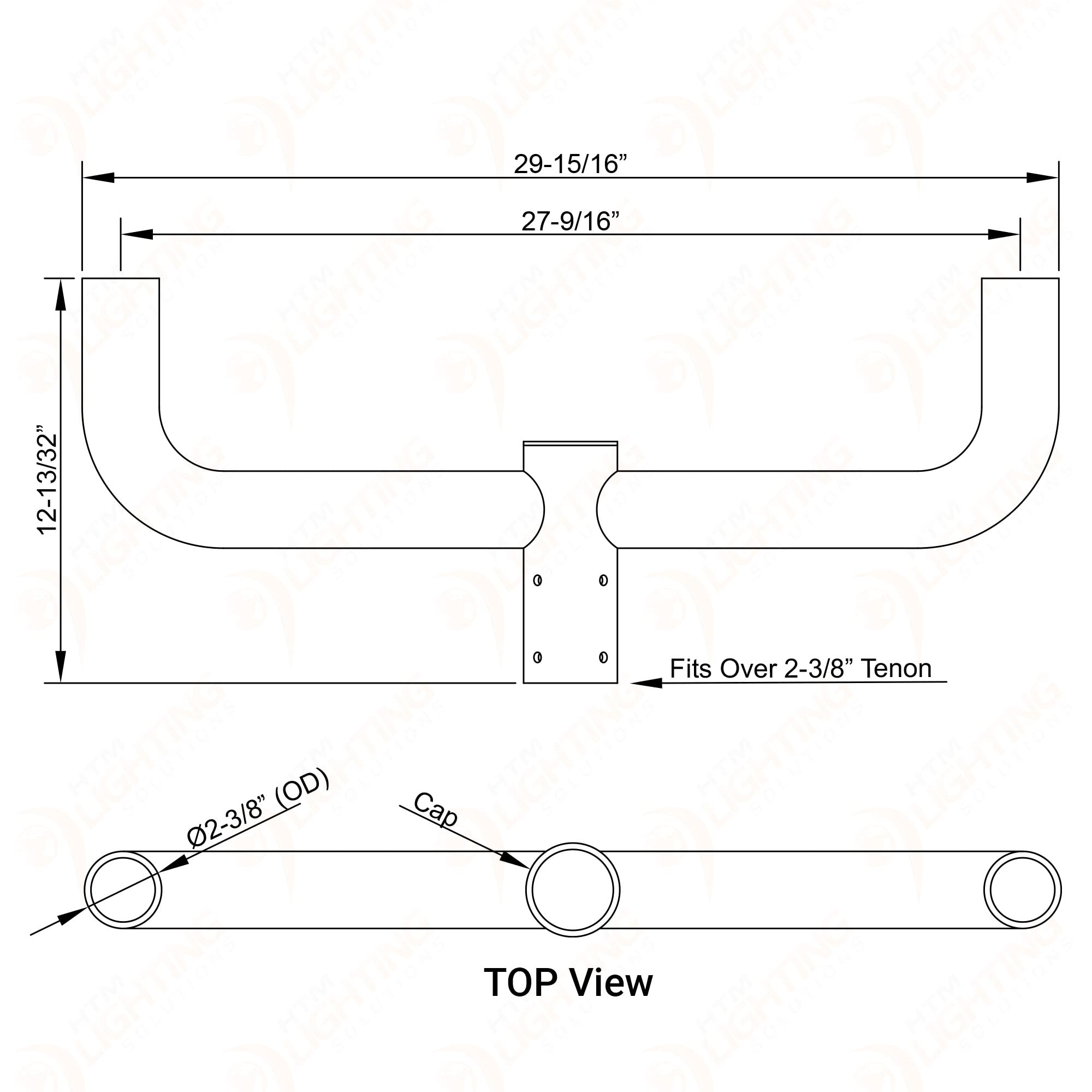 Double Bull Horn Light Bracket, 2-3/8In Pole Mount Tenon Adapter For Slip Fitter Mount Parking Lot Fixtures And Shoebox Street L