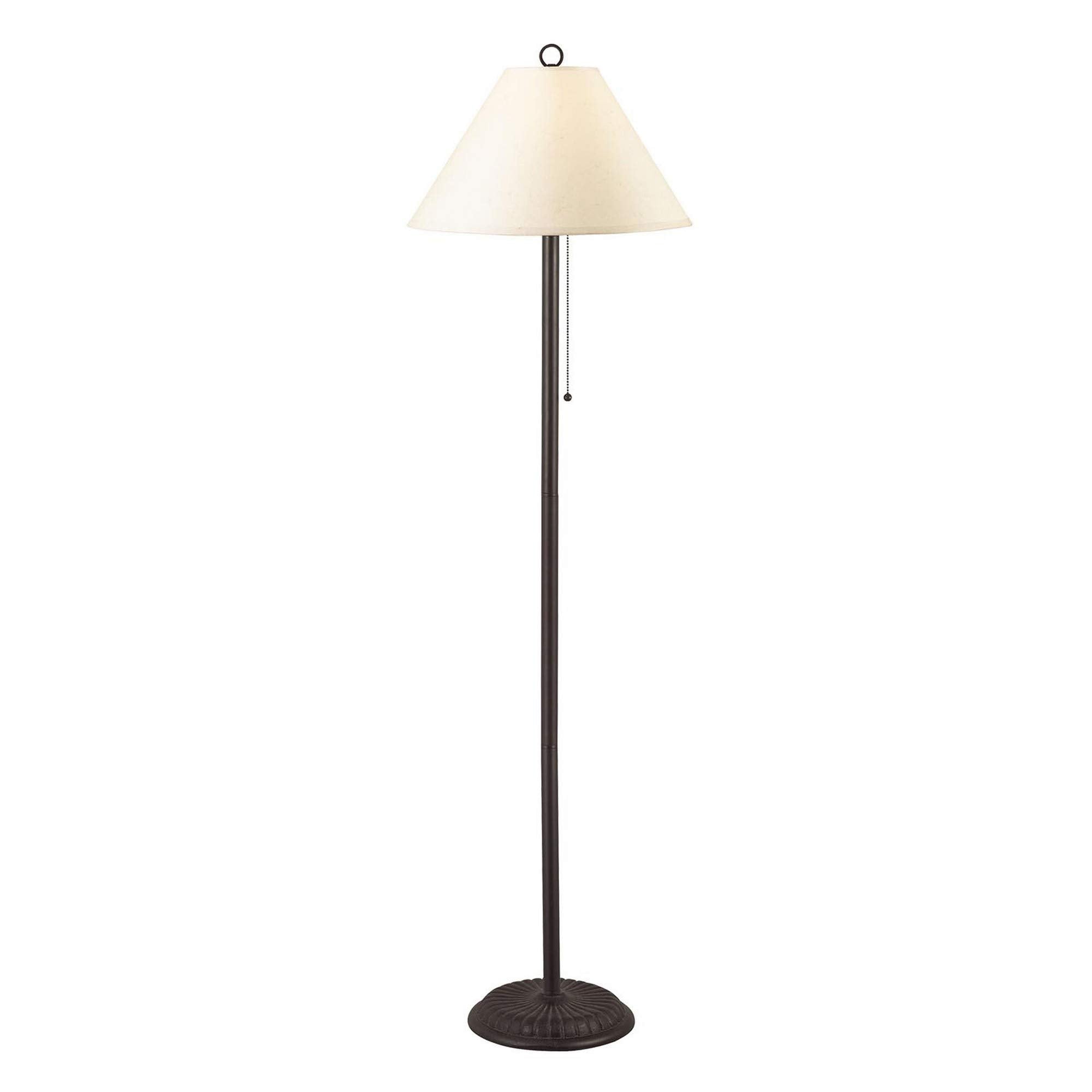 Benjara Metal Floor Lamp With Pull Chain Switch And Paper Shade, Off White And Black