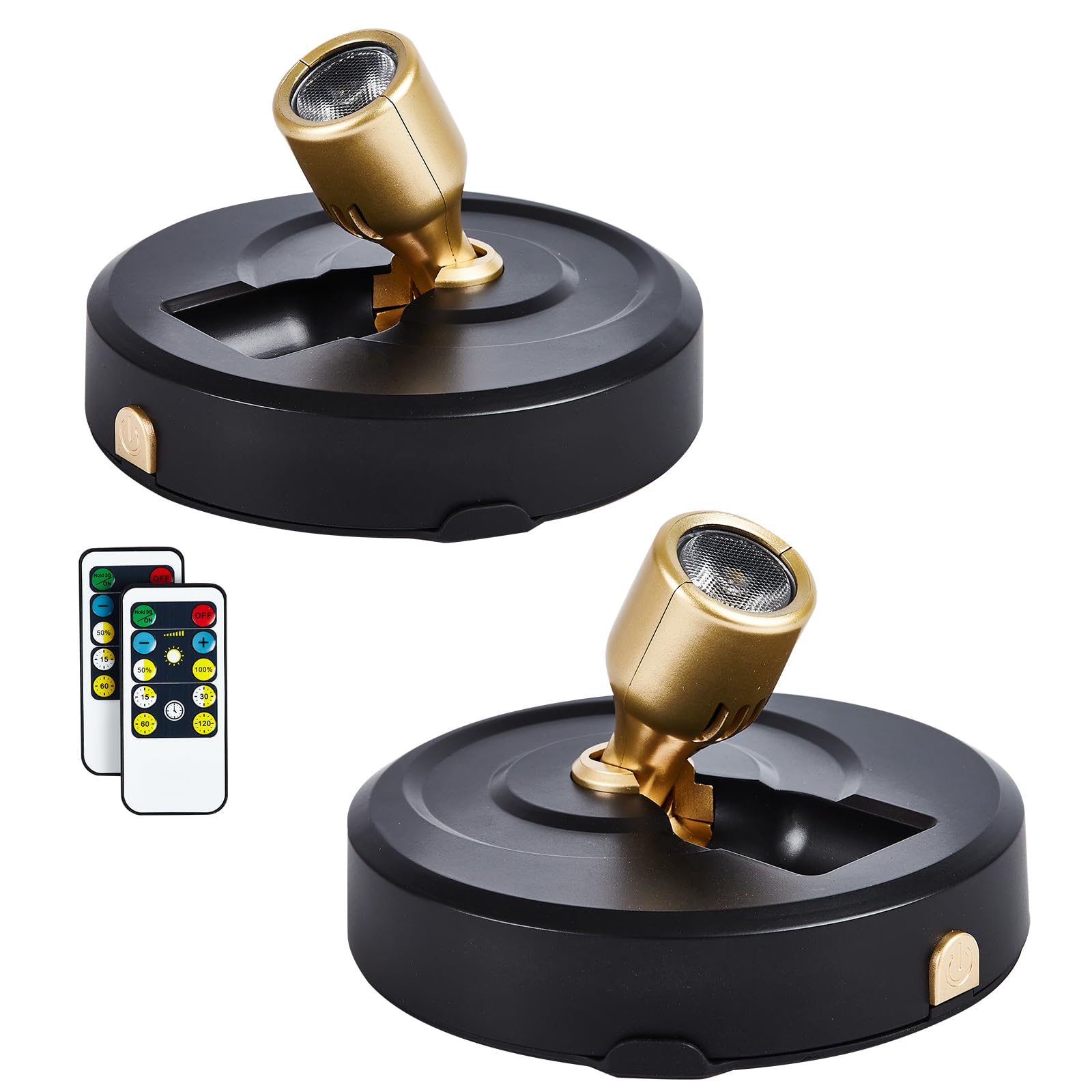 HOFUY 2-Pack Wireless LED Spotlight Battery Operated Picture Lights, Puck Lights with 2 Remote, Dimmable Stick Spot Lights with 