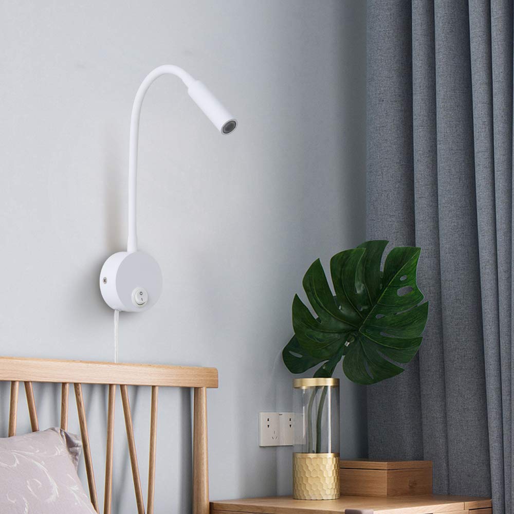 Agese 3W Warm White Wall Sconces Light Lamp With Rocker Switch For Reading In Bed