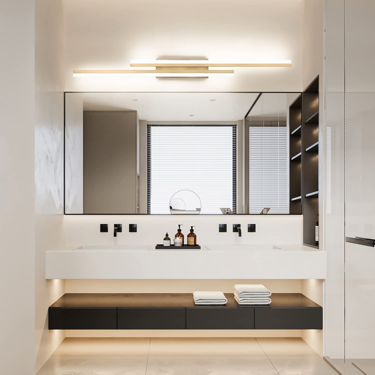 PRESDE LED Bathroom Vanity Light Fixtures, Dimmable 3CCT, 48inch, Gold, Metal, Model 3fbb444e-d59e-4412-8eb