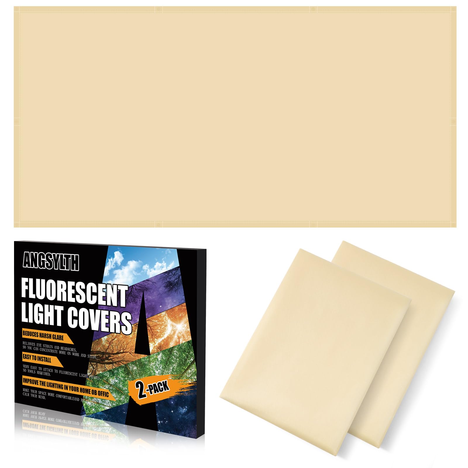 ANGSYLTH Fluorescent Light Covers, Warm Yellow, 4x2 Feet, 2 Pack, Flame Retardant Fabric, Model: fluorescent light covers-8