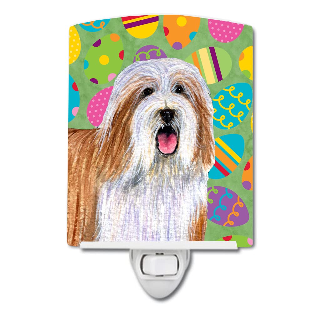 Caroline'S Treasures Lh9420Cnl Bearded Collie Easter Eggtravaganza Ceramic Night Light Compact, Ul-Certified, Ideal For Bedroom, Bathroom, Nursery, Hallway, Kitchen, 6X4X3, Multicolor
