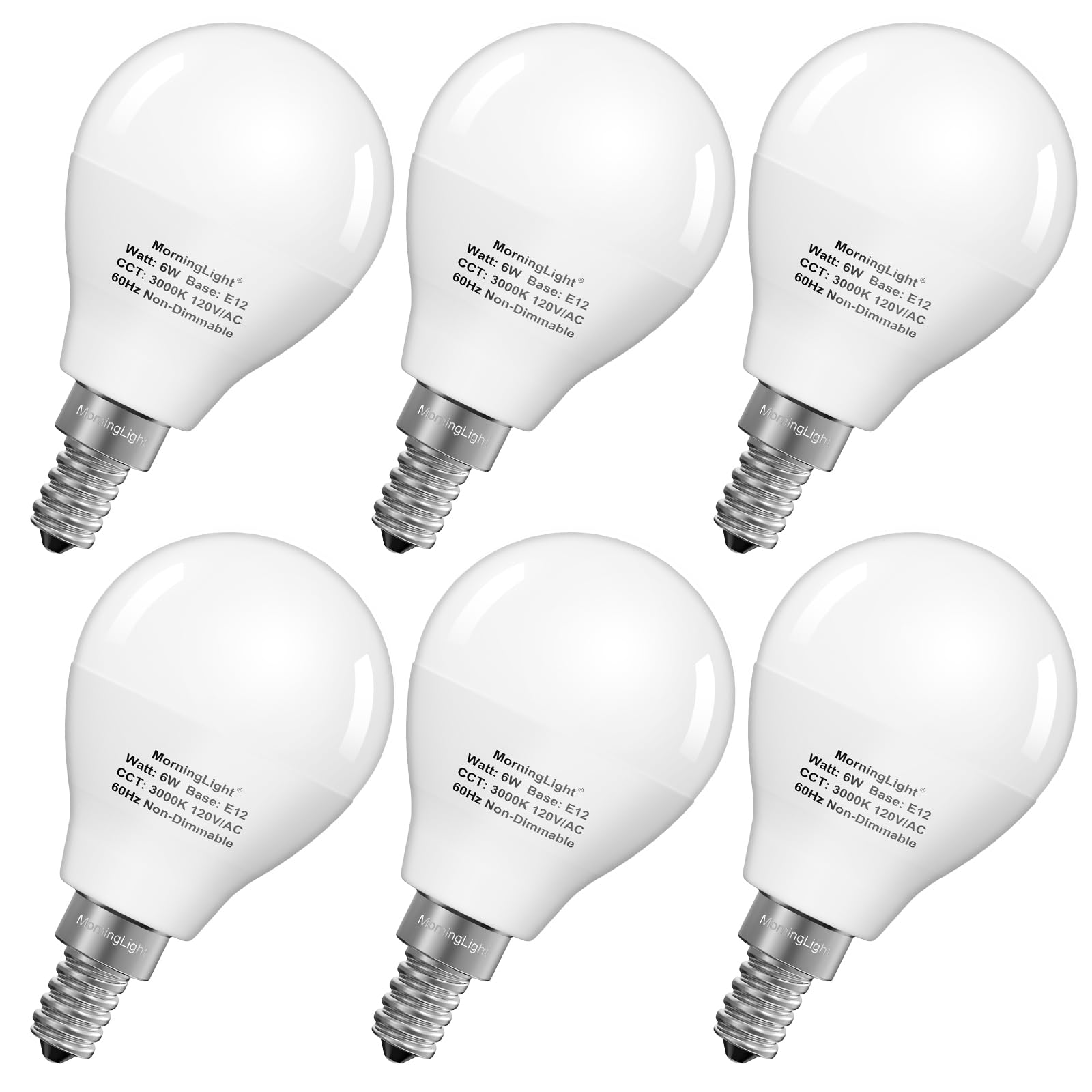 Morninglight A15 Led Bulb 60Watt Equivalent 3000K Soft White  E12 Small Base Candelabra Round Light Bulb  600Lm  Non-Dimmable  A15 Light Bulb For Ceiling Fan  Modern & Rustic Lighting Fixtures  6 Pack