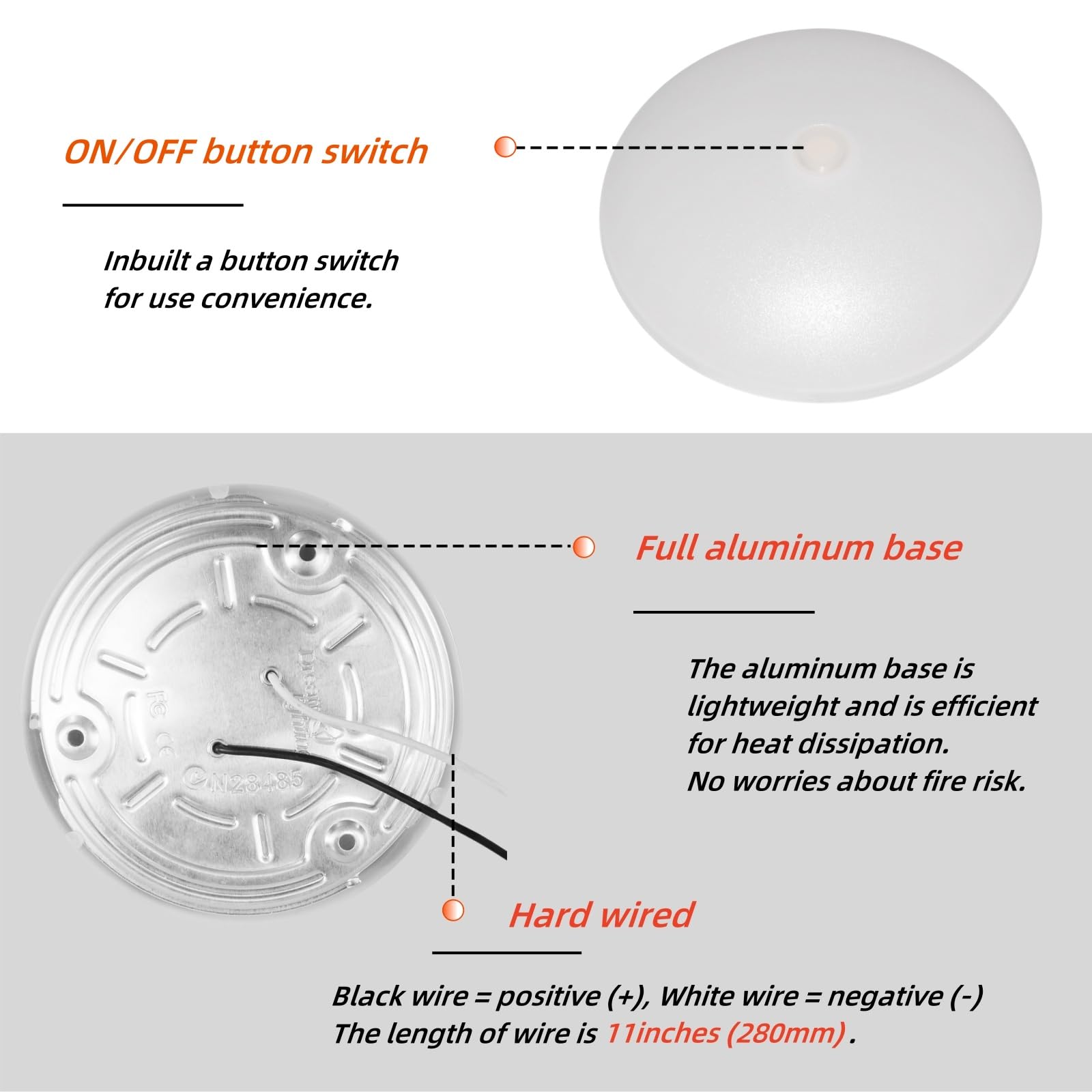 Dream Lighting Rv 12Volt Led Ceiling Lights Interior Trailer Boat Dome Light With Switch 4000K Pure White Lighting 5.4W 4.5Inch