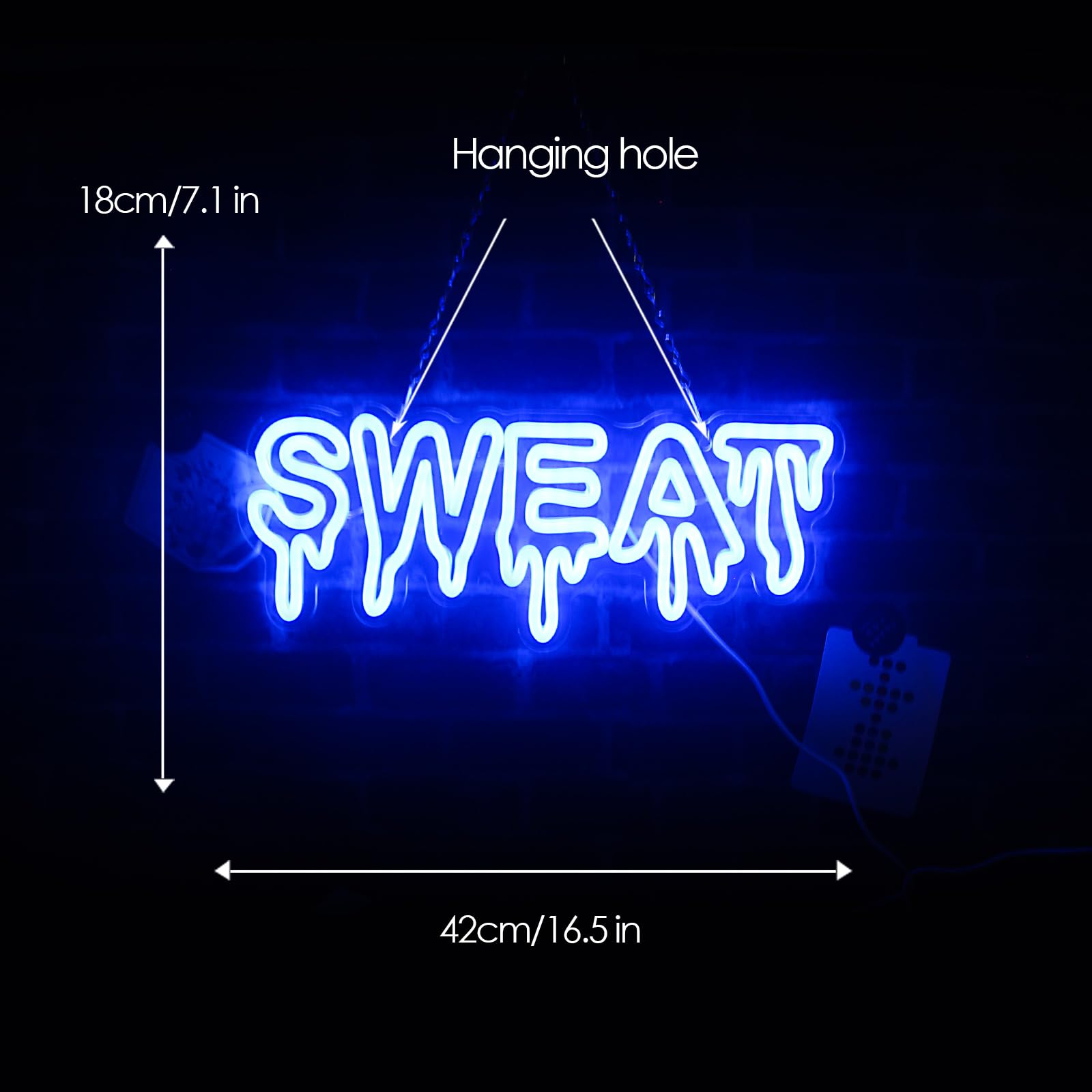 LeDigPig Sweat Neon Sign LED Wall Decor, Dimmable Acrylic Light, 16.8inx6.8in, Blue, Model: StaryLightz-Sweat