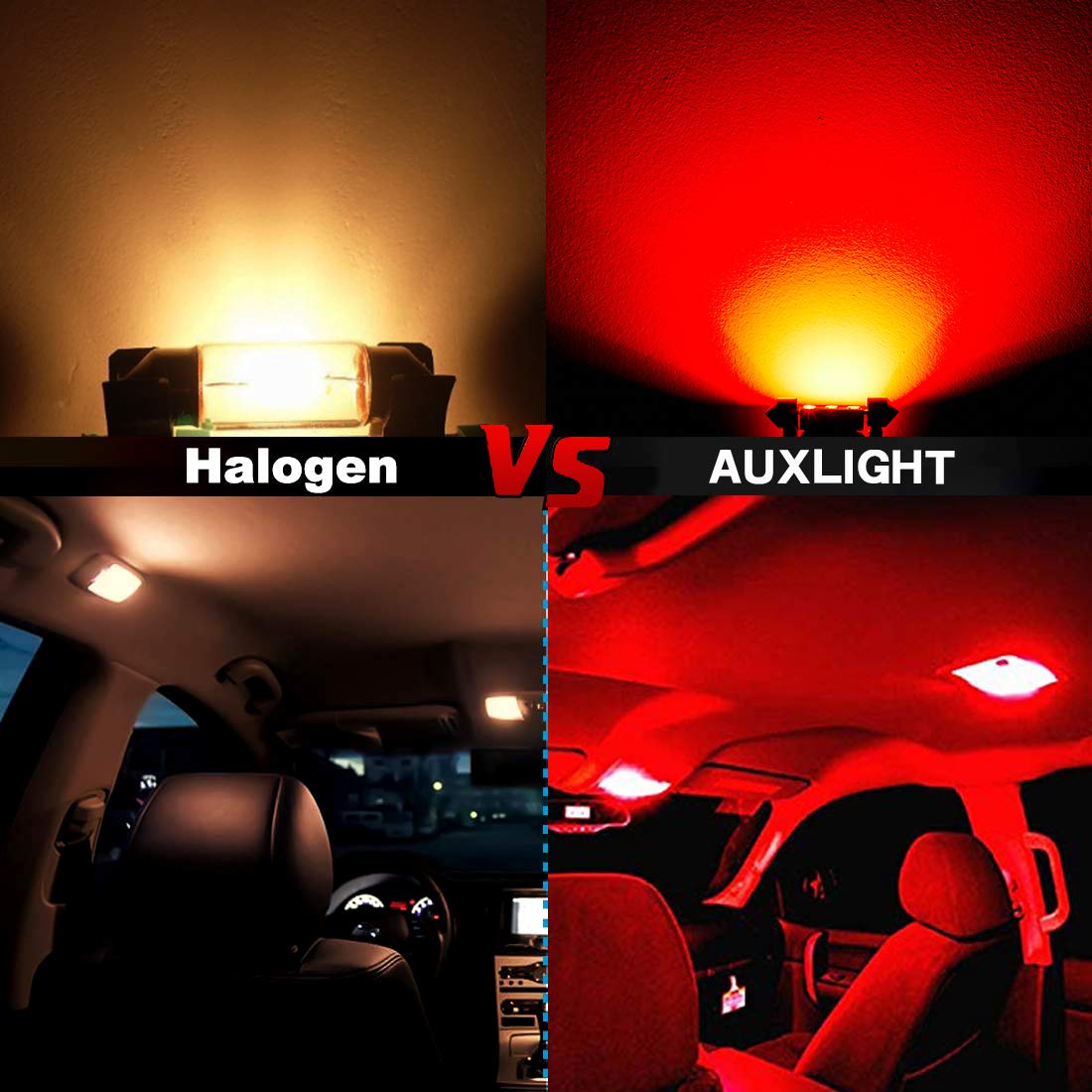 Auxlight 211-2 212-2 578 569 214-2 41Mm 1.61”Festoon Canbus Error Free Led Interior Light Bulbs Brilliant Red, Super Bright 6Smd Chips For Dome Map Door Courtesy License Plate Lights (Pack Of 6)