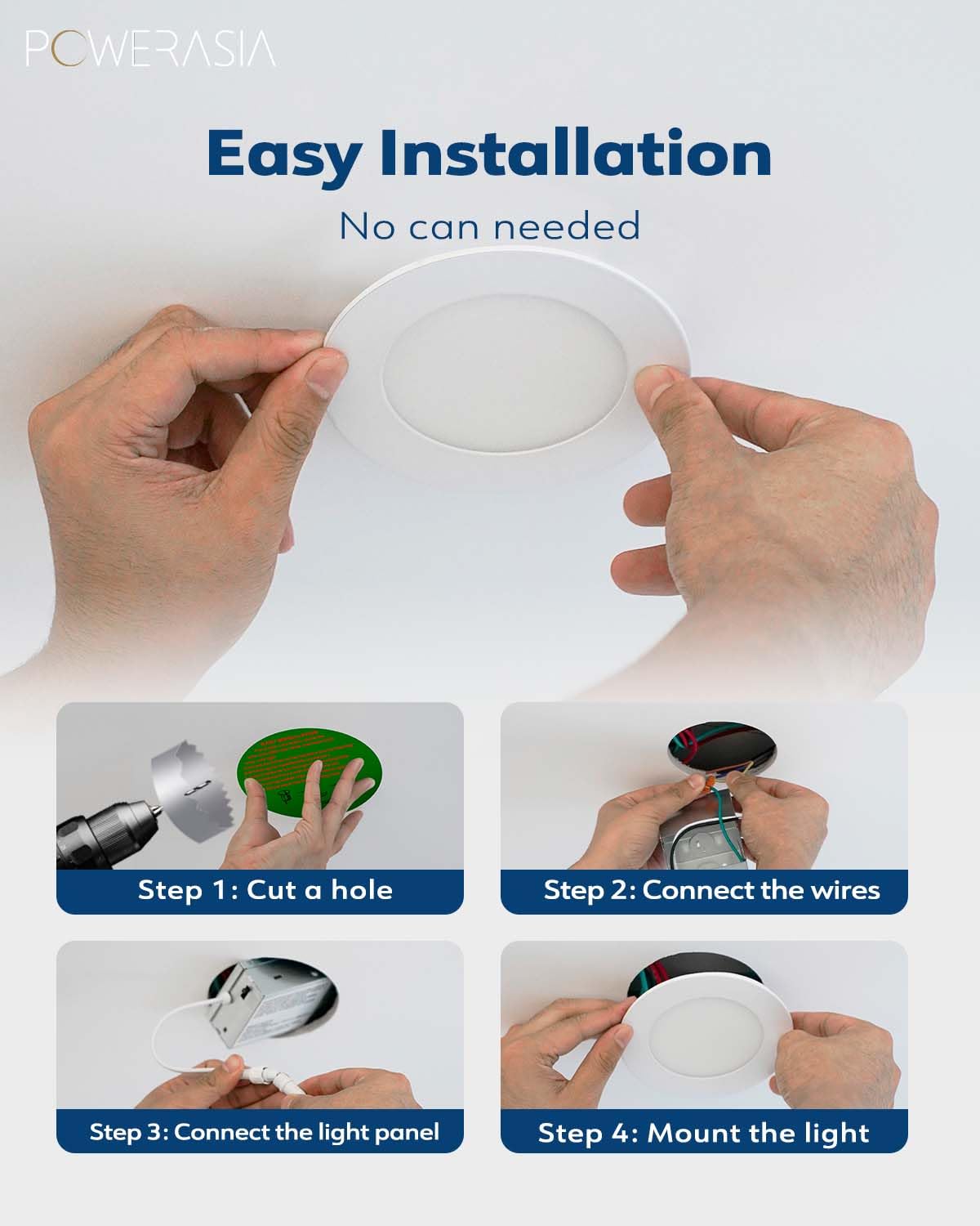 POWERASIA 12 Pack 6 Inch Ultra-Thin LED Recessed Ceiling Lights 6000K Dimmable, Aluminum, ETL & Energy Star Certified, 1200LM