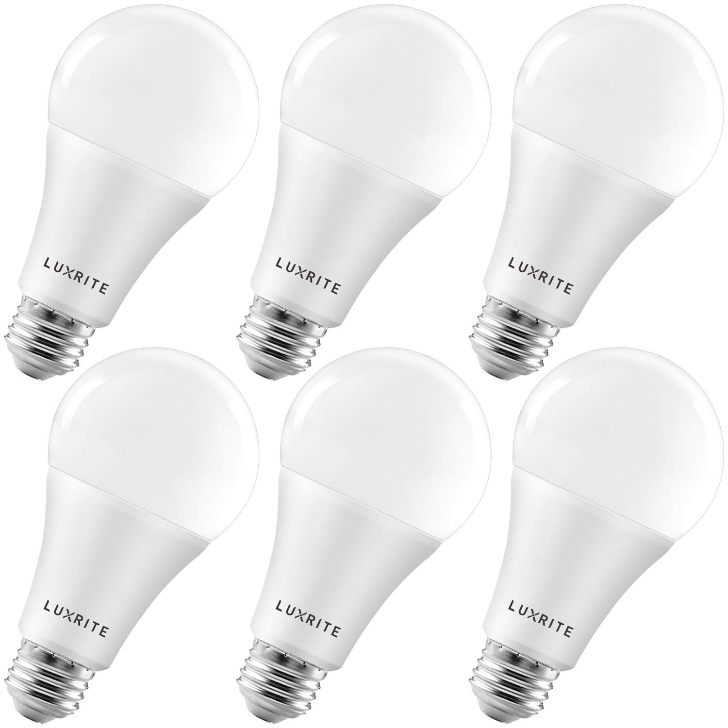 LUXRITE A21 LED Bulbs 150W Equivalent 2550 Lumens Dimmable 22W 6 Pack Cool White 4000K E26 Medium Base