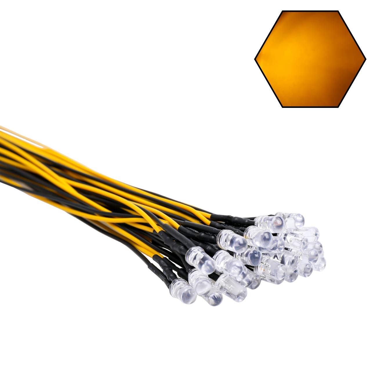 Edgelec 30Pcs 12 Volt 5Mm Yellow Led Lights Emitting Diodes Pre Wired 7.9 Inch Dc 12V Led Light Clear Lens Small Led Lamps