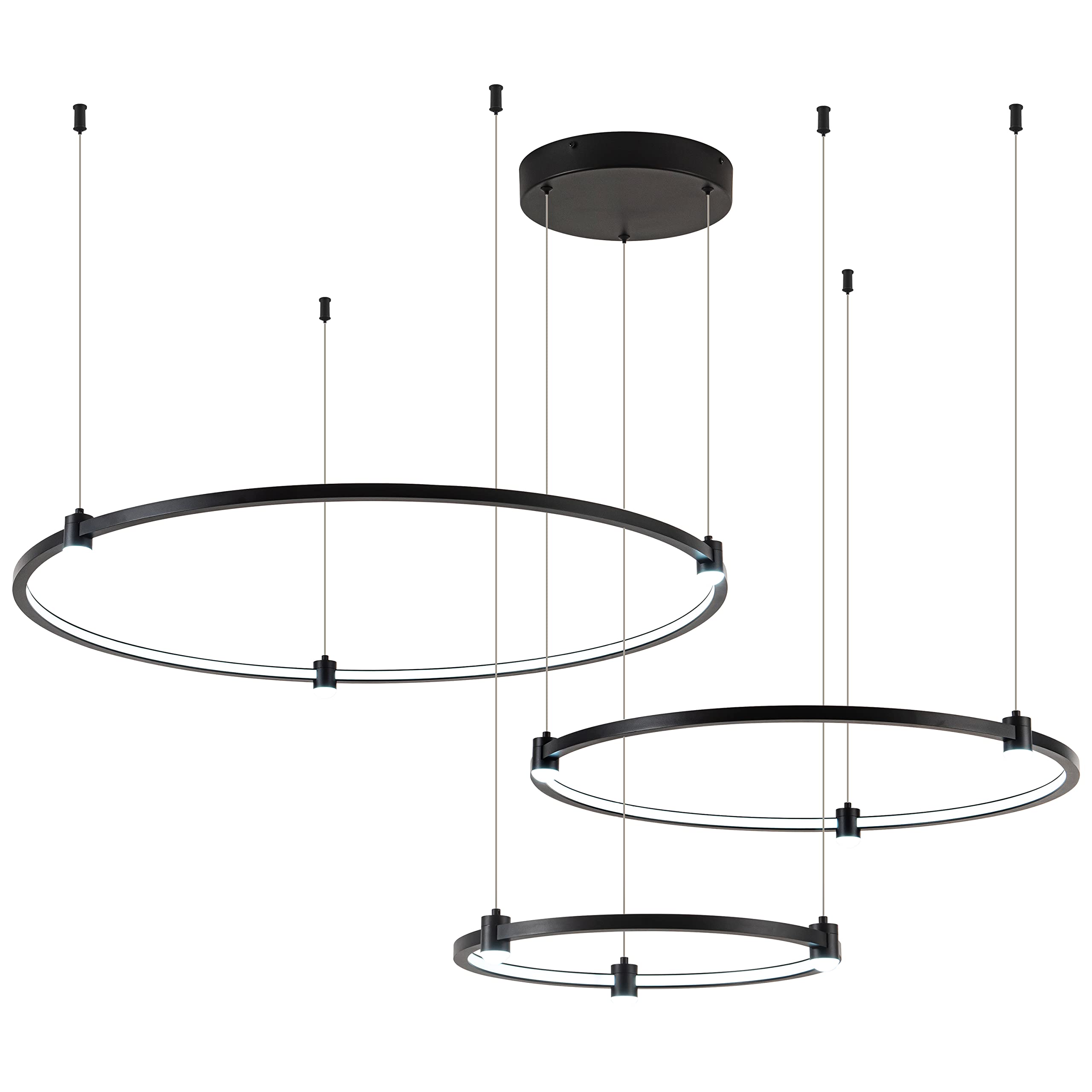 Sunmoo Modern Led Chandelier, 3-Rings Light Modern Led Pendant Light Black Dimmable Integrated Ceiling Hanging Pendant Lighting 