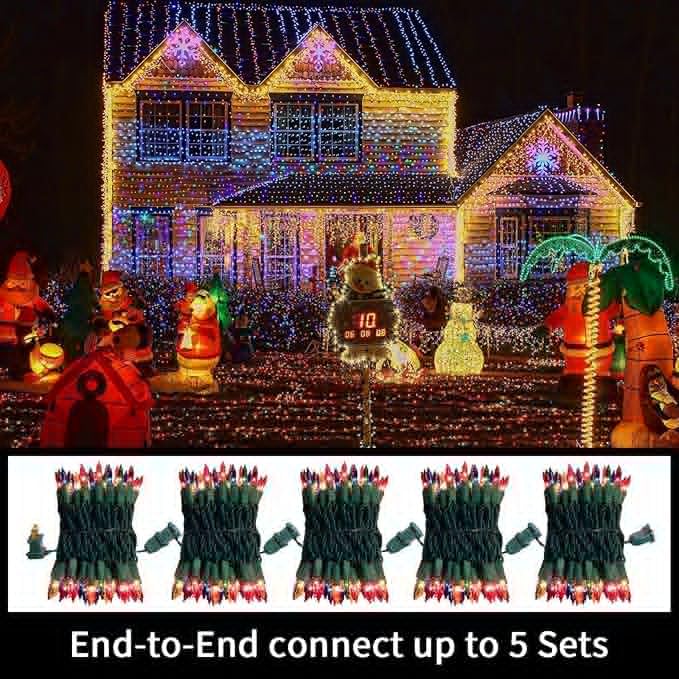 Lamphome 100 Ct. Multi-Color Christmas Tree Lights With Green Wire - 20Ft Mardi Gras Lights For Indoor And Outdoor Use - Multicolor Twinkle Christmas Tree Decoration With End Connectors