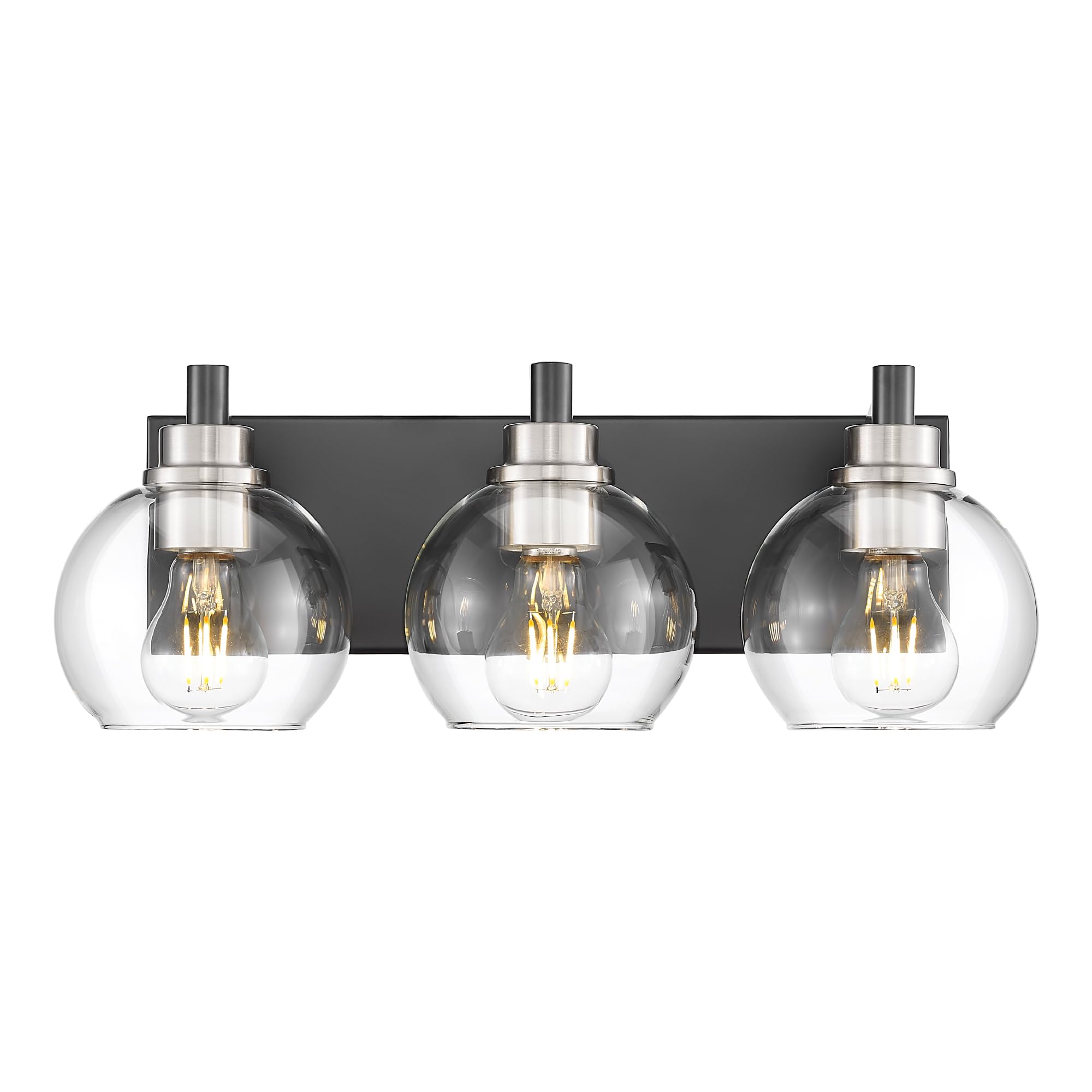 Metwet Bathroom Light Fixtures, 3-Light Black And Brushed Nickel Bathroom Vanity Light, Modern Wall Sconces With Globe Clear Gla
