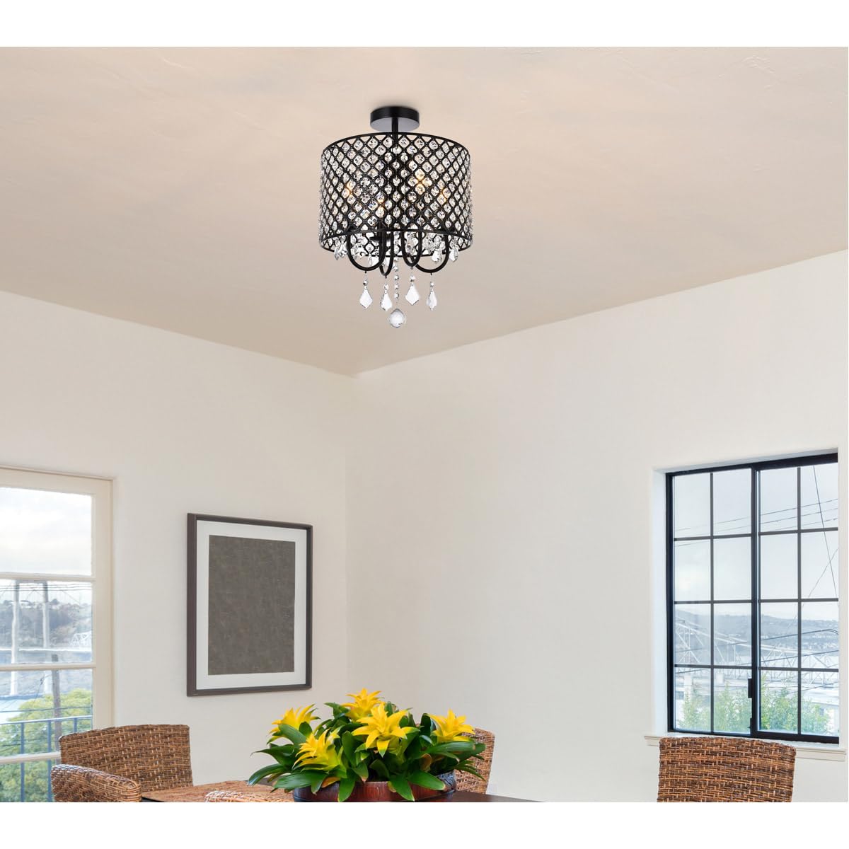 Living District Elise 4-Light Transitional Metal Flush Mount in Black Finish
