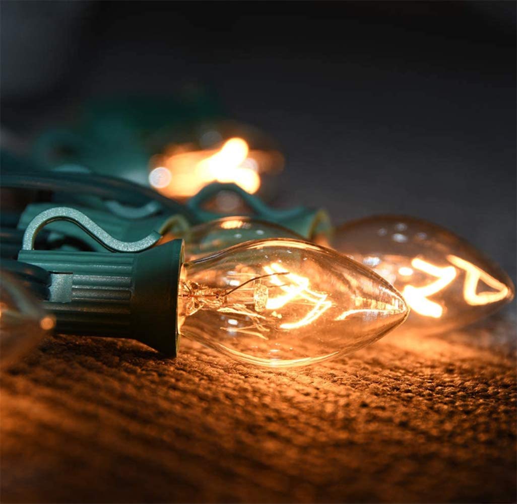 Couah C7 Christmas String Lights, 25Ft, Vintage Clear, 27 Incandescent Bulbs, Green Wire