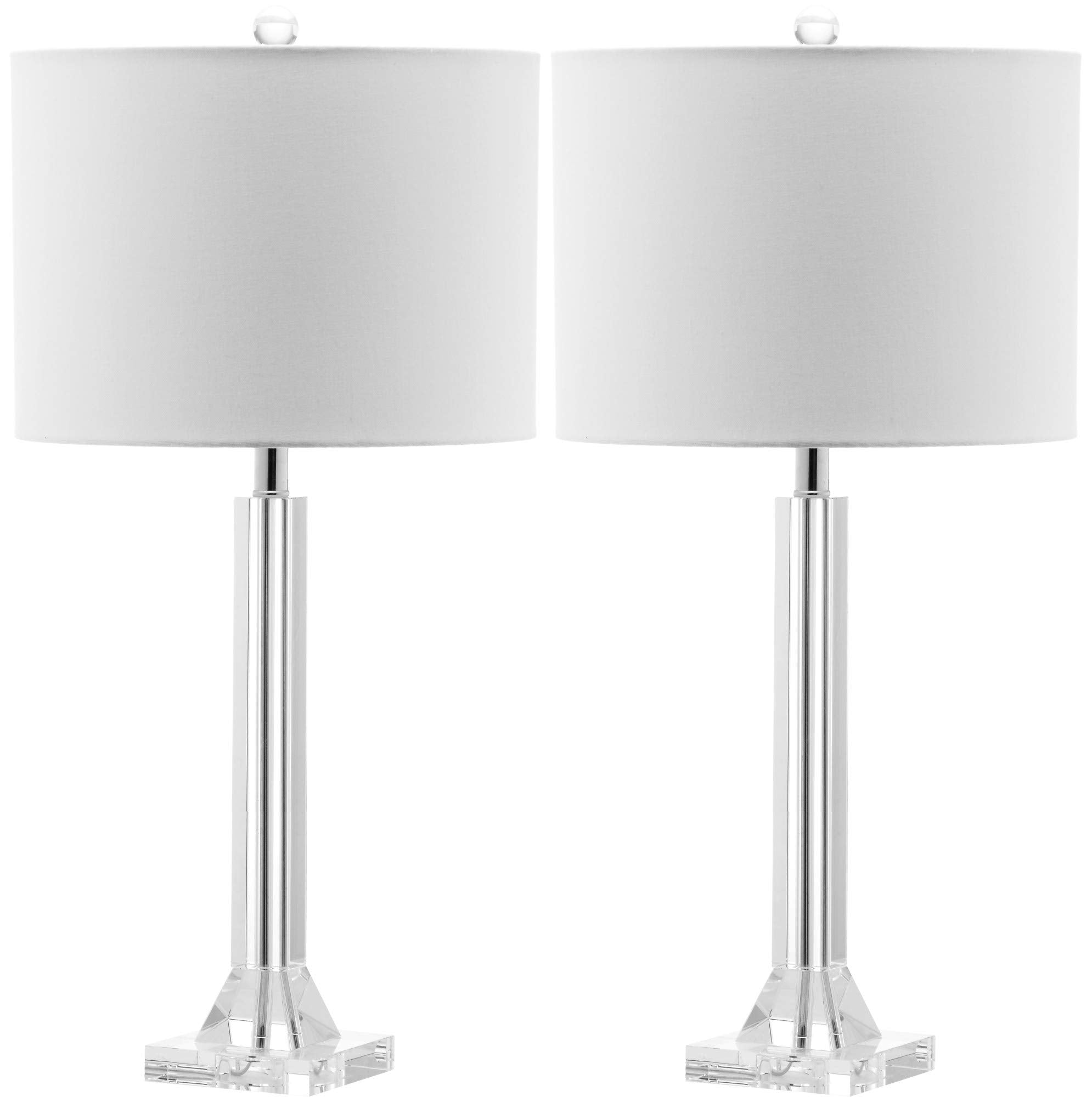 SAFAVIEH Lighting - Tyrone 27-Inch Clear Crystal Column Table Lamp Set of 2 - White Drum Shade - Glam Slim Body Design - Ideal f