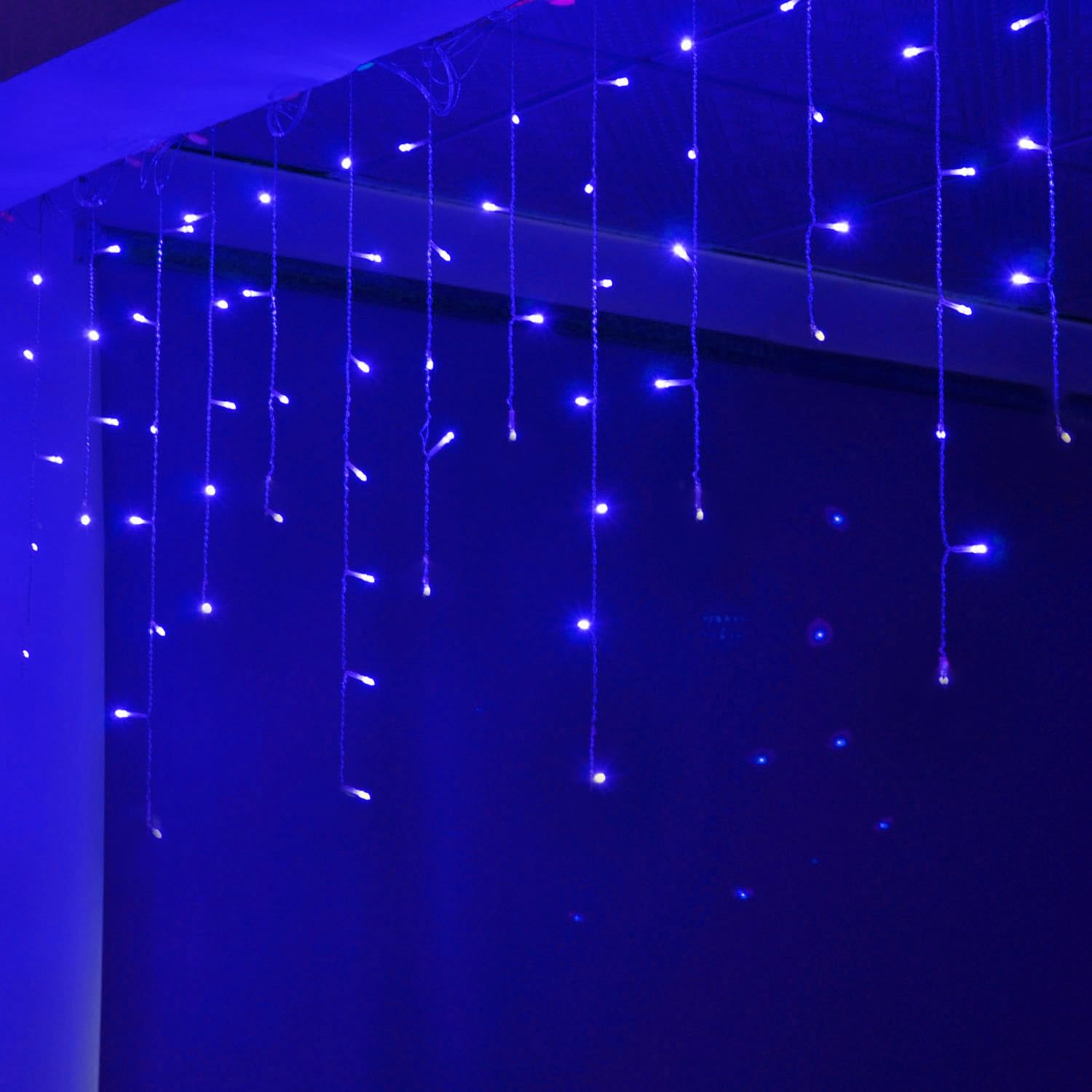 YOLIGHT 13ft 96 LED Icicle String Lights with Memory Function Controller, Indoor Room Curtain Fairy Lights Hanging Decoration for Halloween Patio Garden Bedroom Christmas Wedding (Blue)