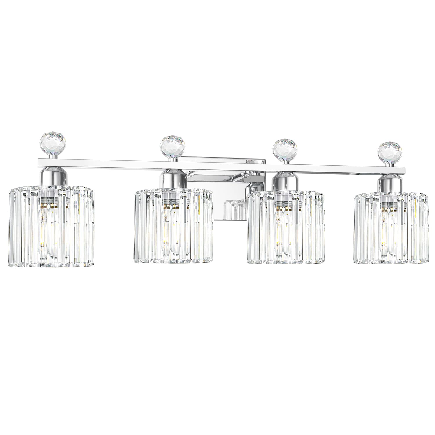 Lxybcce Modern Crystal Bathroom Vanity Light 4-Lights  Chrome Vanity Lights For Bath  Crystal Bathroom Wall Fixture Over Mirror  Wall Sconces Lighting With Clear Glass Shade For Bedroom  Living Room
