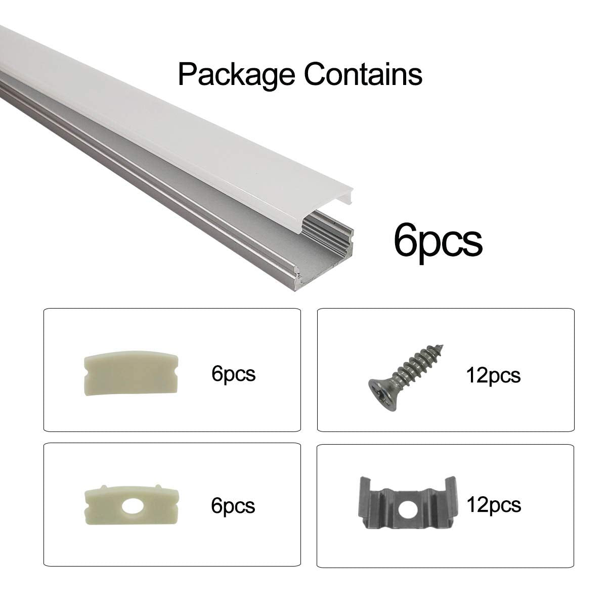 Hamrvl 6-Pack 30Cm/1Ft 17.2X7Mm Led Aluminum Channel System U Shape With Cover, Led Strip Light Diffuser With White End Caps And Mounting Clips Accessories For Under Counter Light Fixture For Indoor